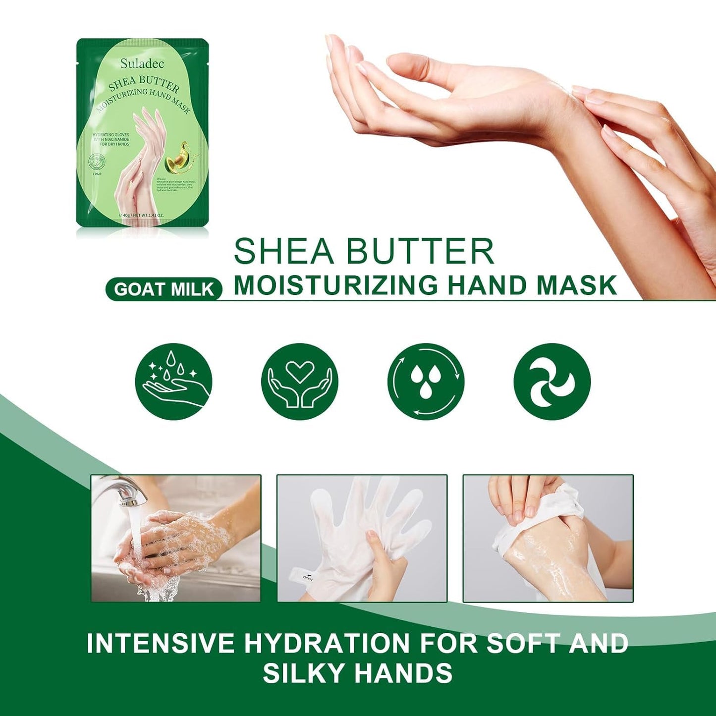 SULADEC Moisturizing Hand Mask with Shea Butter and Goat Milk, Hydrating Hand Masks for Dry Cracked Hands, Dry Skin Moisturizer for Soft and Smooth Touch Hands - Men Women - 5 Pairs