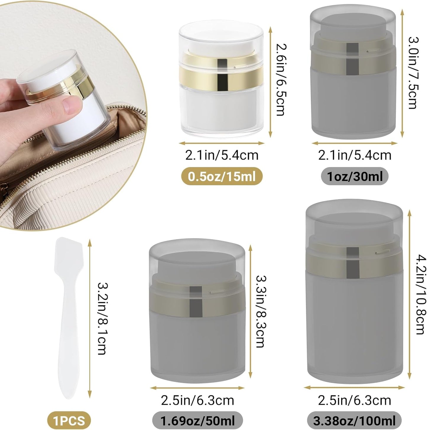 Segbeauty 0.5oz Small Travel Containers for Creams, Pack of 4 Airless Pump Jars 15ml Refillable Gold Travel Bottles Empty Lotion Container, Glass Jars for Toiletries Moisturizer Container