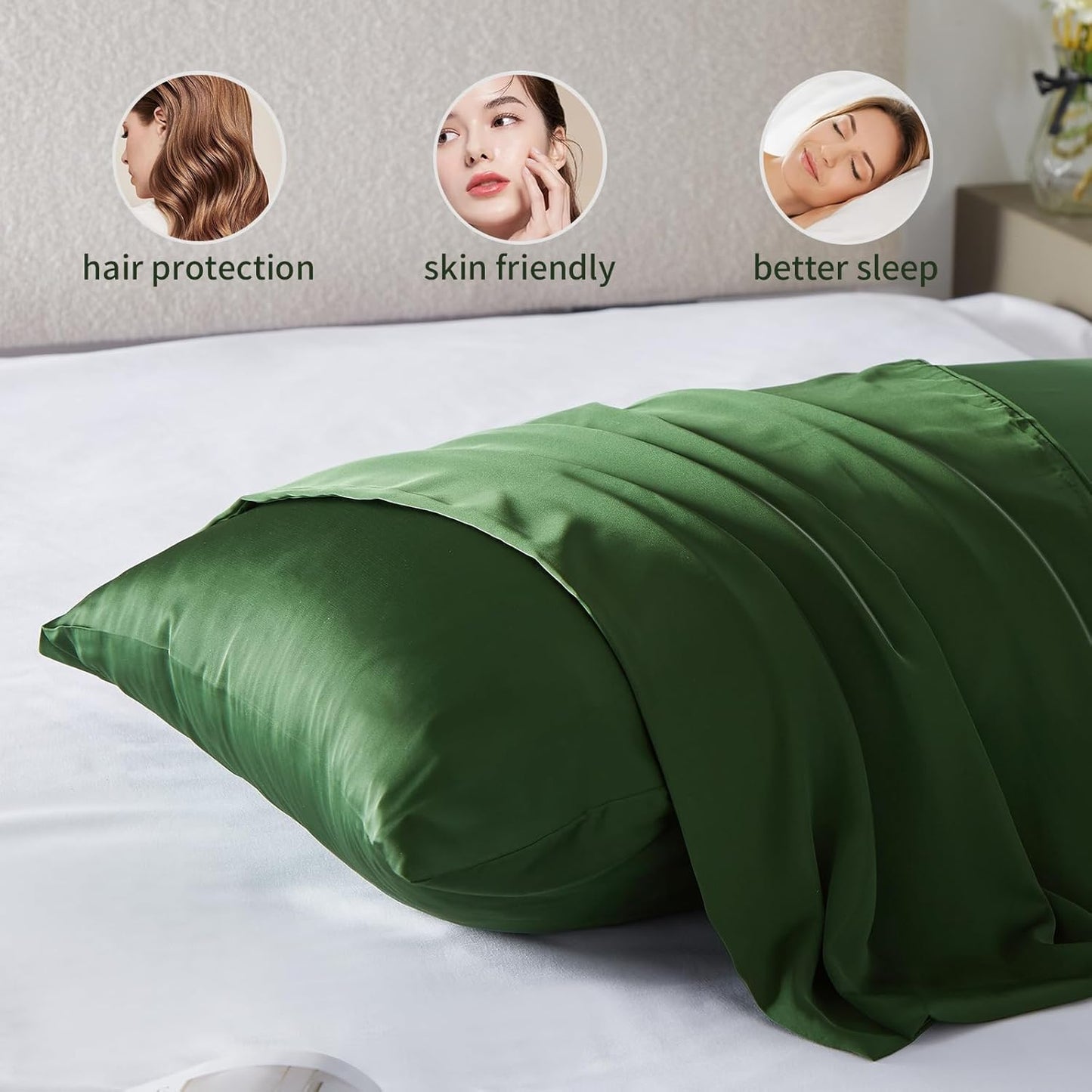 Silk Pillow Cases for Hair and Skin Mulberry Silk Pillowcase Soft Breathable Smooth Both Sided Natural Silk Pillow Cases with Zipper Beauty Sleep1 Pack for Gift(Standard,Green)