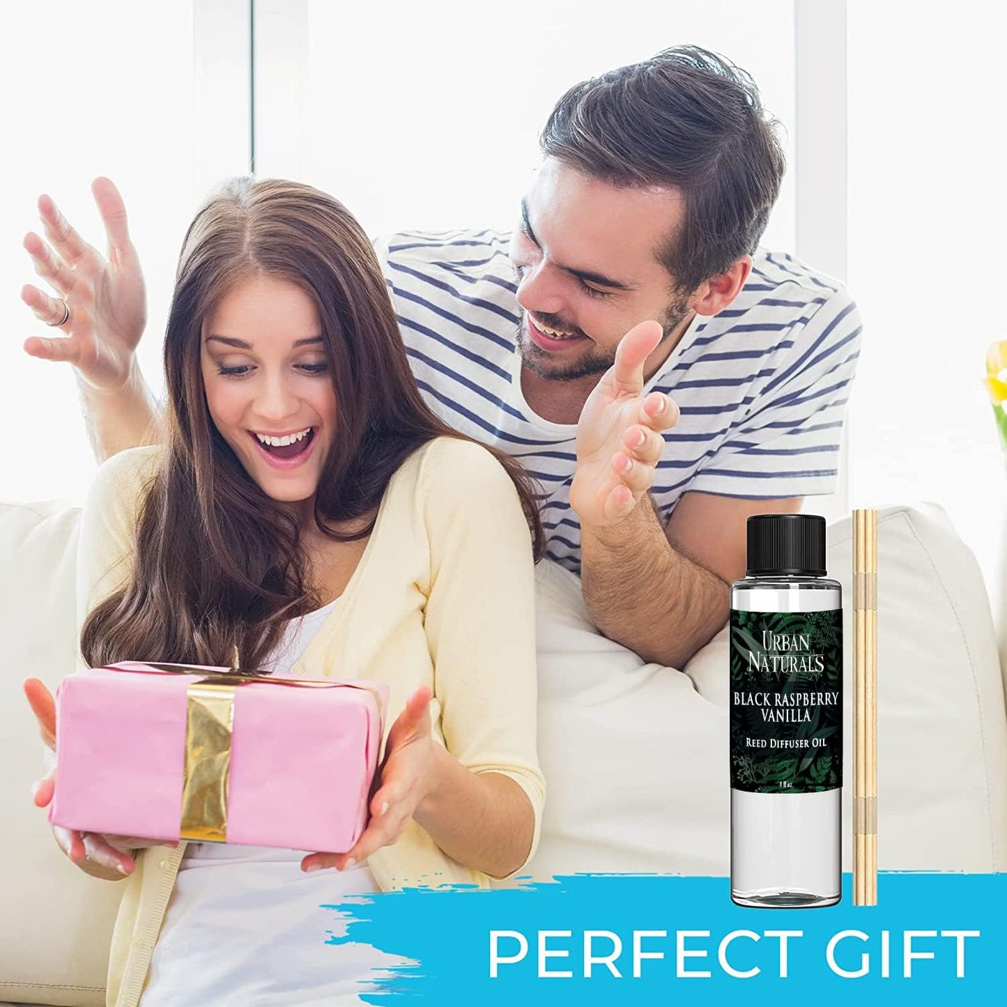 Urban Naturals Reed Diffuser Oil Refill, Black Raspberry Vanilla Oil for Diffuser with Orchid, Amber, Sandalwood, 4 oz + Free Reed Sticks, Made in The USA