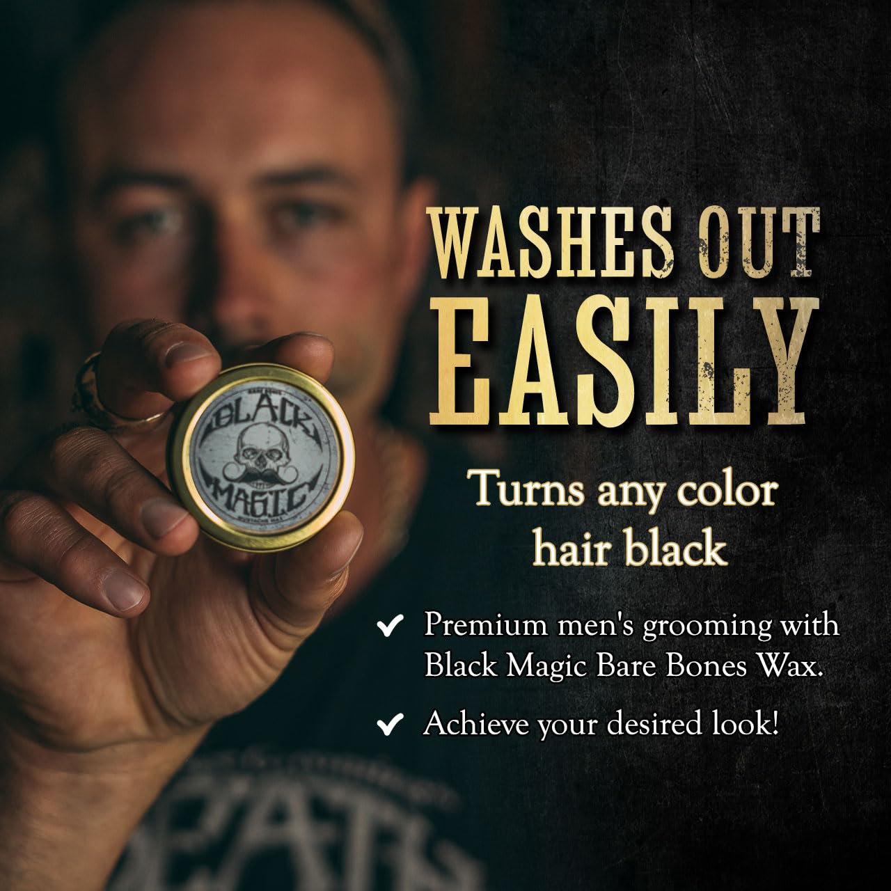 THE VINTAGE GROOMING CO. Black Mustache Wax | Black Magic Death Grip Moustache Wax | Hide Grey Hair In Beard Or Moustache | Extra Strong Hold Mustache Wax Unscented | 1 oz Tin Heat Source Required