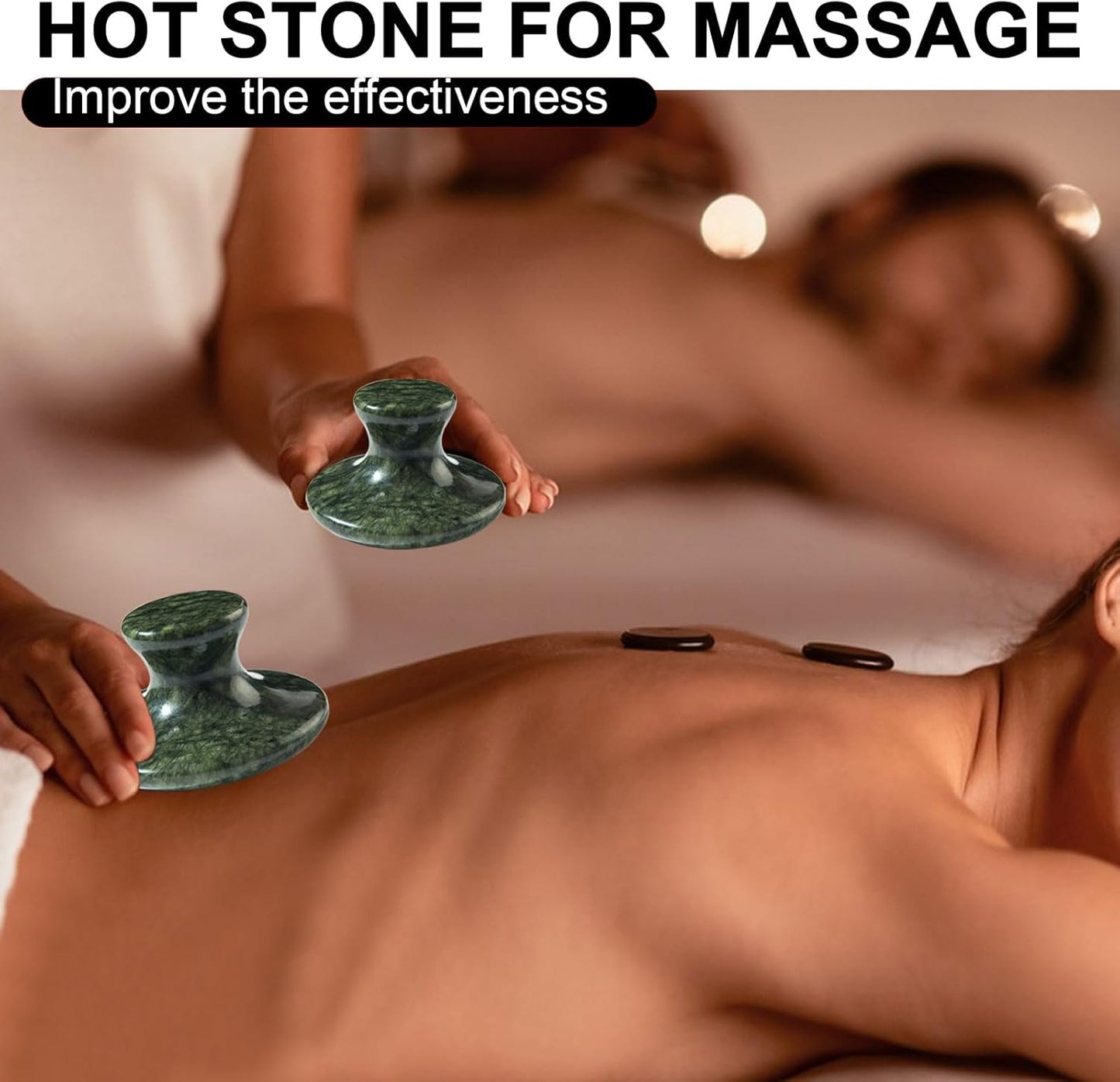 gemshan Massage Stone, 3.5inch Natural Hot Rocks, Body Gua Sha Massage Tool for Cellulite Massage, Lymphatic Drainage, Relieve Tension and Muscle Pain
