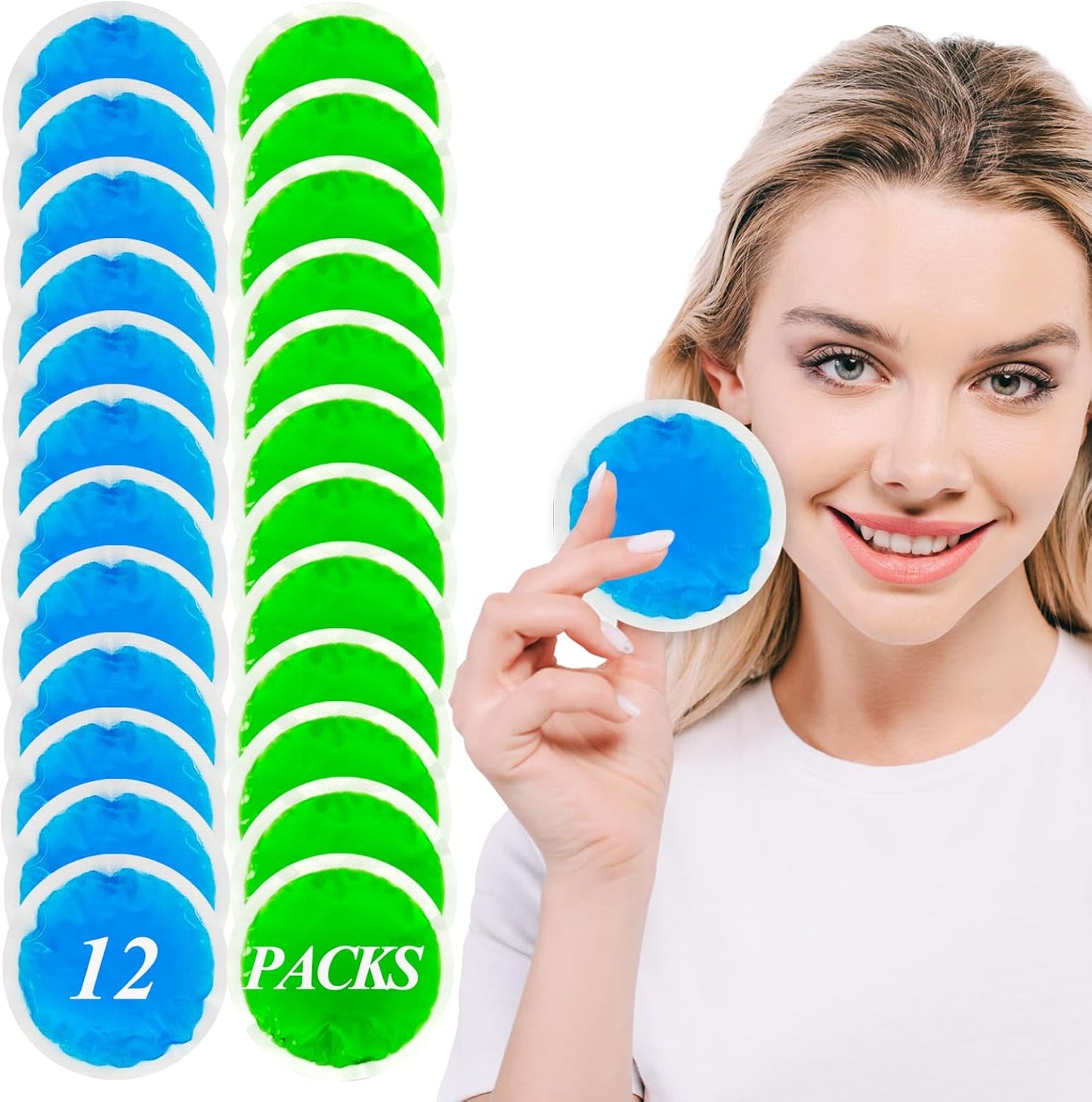 12 Pack Ice Pack for Injuries Reusable,Hot & Cold Gel Ice Pack for Face,Eyes,Teeth,Foot,Headache,Allergies,Shoulder Pain Relief,Warm & Cold Compress for Boo Boos,Students(6Blue+6Green)