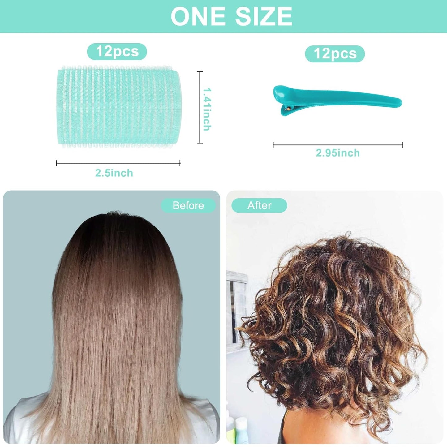 12 Piece Hair Roller Set with Clips, Self Grip Hair Rollers Hair Curler for Long Medium Short Hair, Random Color (3.6cm)