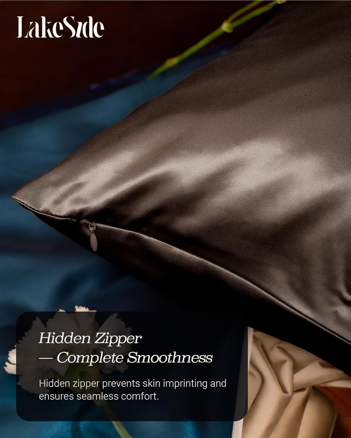 Oriental Lakeside® 100% Pure 22 Momme Mulberry Silk Pillowcase with Hidden Zipper - Nighttime Skincare & Hair Care Hydrating Pillow Cover