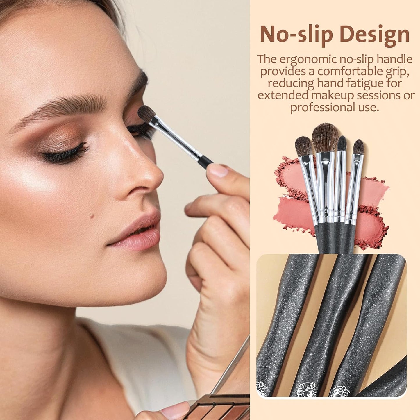 ENERGY Eye Makeup Brush Set 4PCS Professional Eyeshadow Blending Brushes Kit for Eyes Liquid Cream Powder Makeup Up Soft Fluffy Natural Goat Hair for Shader,Smudge,Crease Applicator with Travel Cover