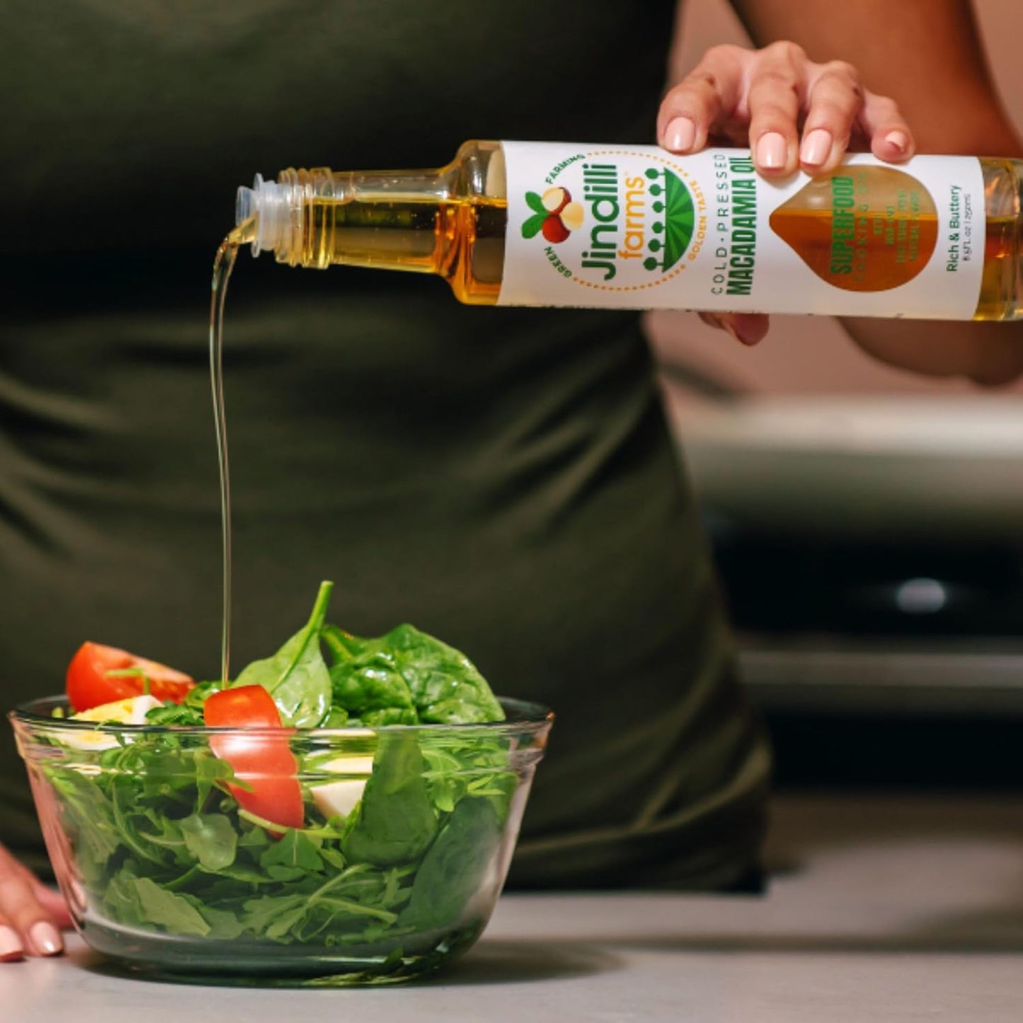 Jindilli Farms Macadamia Nut Cooking Oil- Australian Pure Cold Pressed, Unrefined, Natural Cooking Oil, High Smoke Point for Frying, Non GMO, Vegan, Keto Friendly and Gluten Free (64 fl oz)