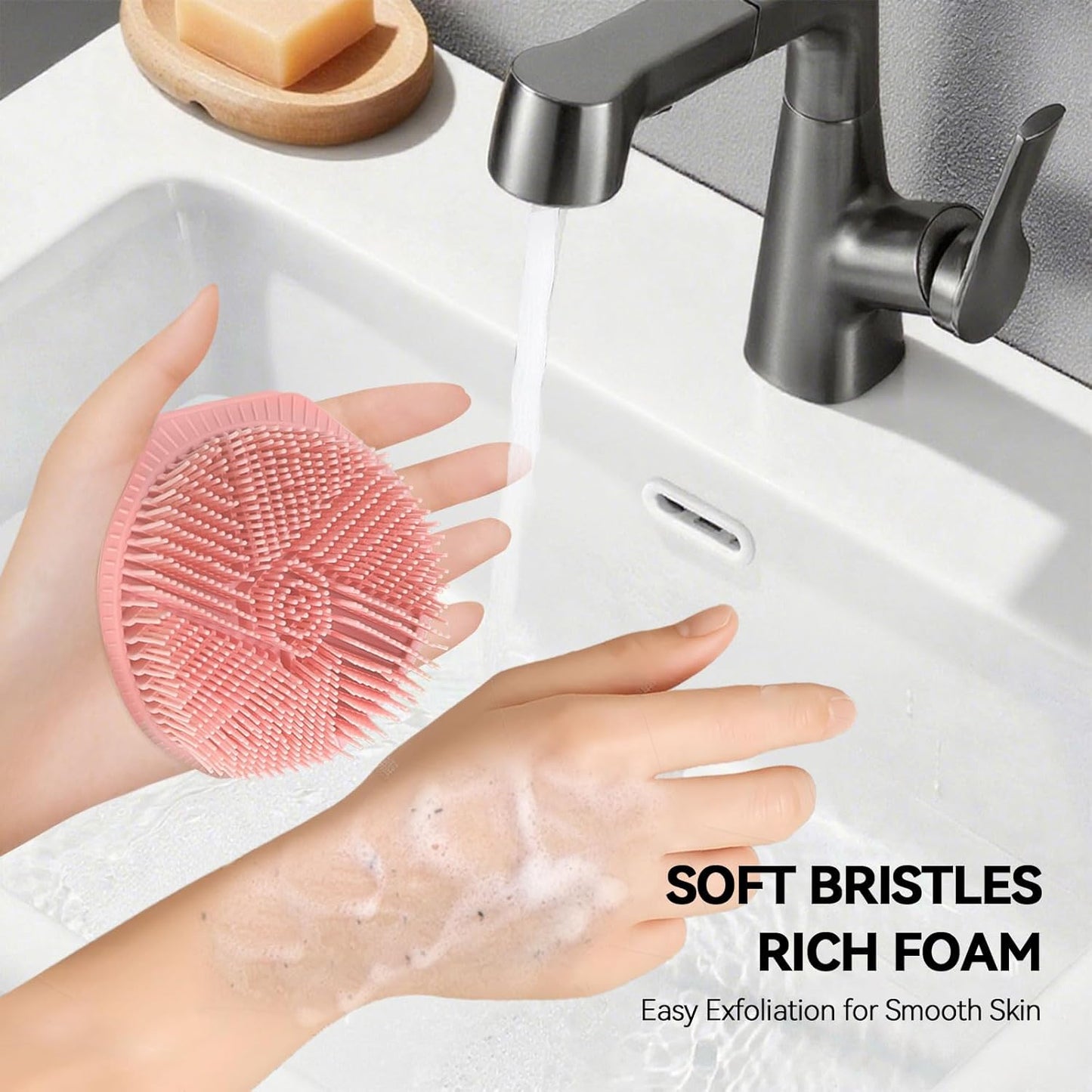 2-Pack Soft Silicone Dual-Sided Body Scrubber & Loofah | Gentle Exfoliating Shower Brush for Men & Women | Creates Rich Lather, Easy to Clean (Black & Pink)