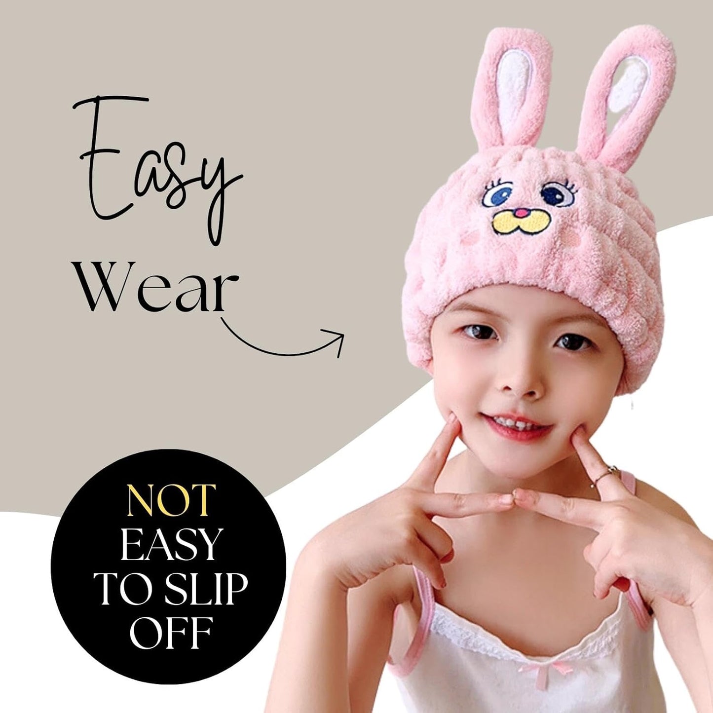 Microfiber Hair Towel Wrap for Kids, Pink Rabbit Dry Hair Cap Suck Water, Absorbent Quick Girls Boys Hair Drying Towel, Lightweight Bouncy Hat Headscarf for Wet Hair