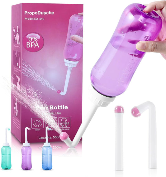 Peri Bottle for Postpartum Travel Bidet - Perineal Care,Portable Travel Squeeze Bottle Bidet for Women Personal Hygiene Cleaning,2 Tubes for Baby Mom After Birth Cleansing and Recovery 16.9OZ (Purple)