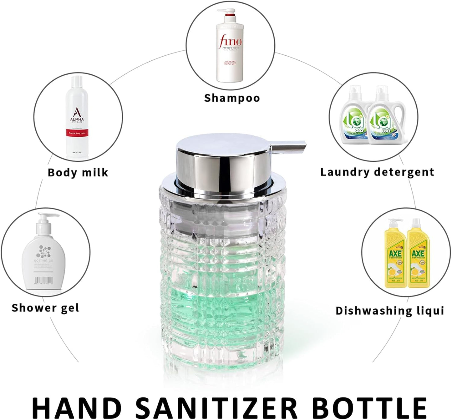 Bathroom Glass Soap Dispenser with Durable Rust-Proof Plastic Liquid Pump (Can't Foam) Hand Lotion Dispenser Antislip Shampoo Kitchen 10oz