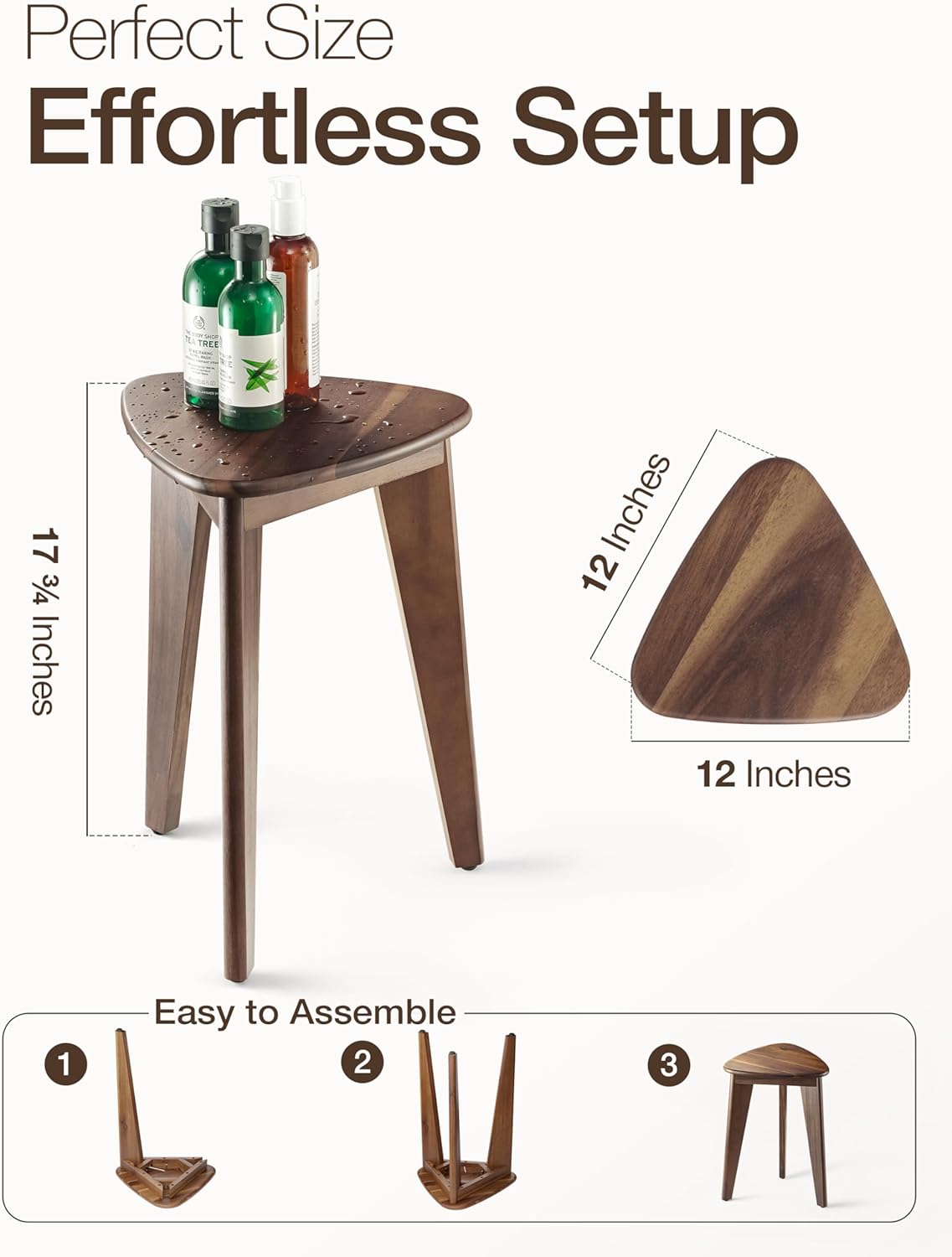 HOLANA 18" Corner Shower Foot Rest - Wooden Showers Stool Seat for Shaving Legs - Small Corner Shower Benches for Inside Shower - Waterproof Bath Step Stools Bench for Bathroom (Height - 18in, Walnut)