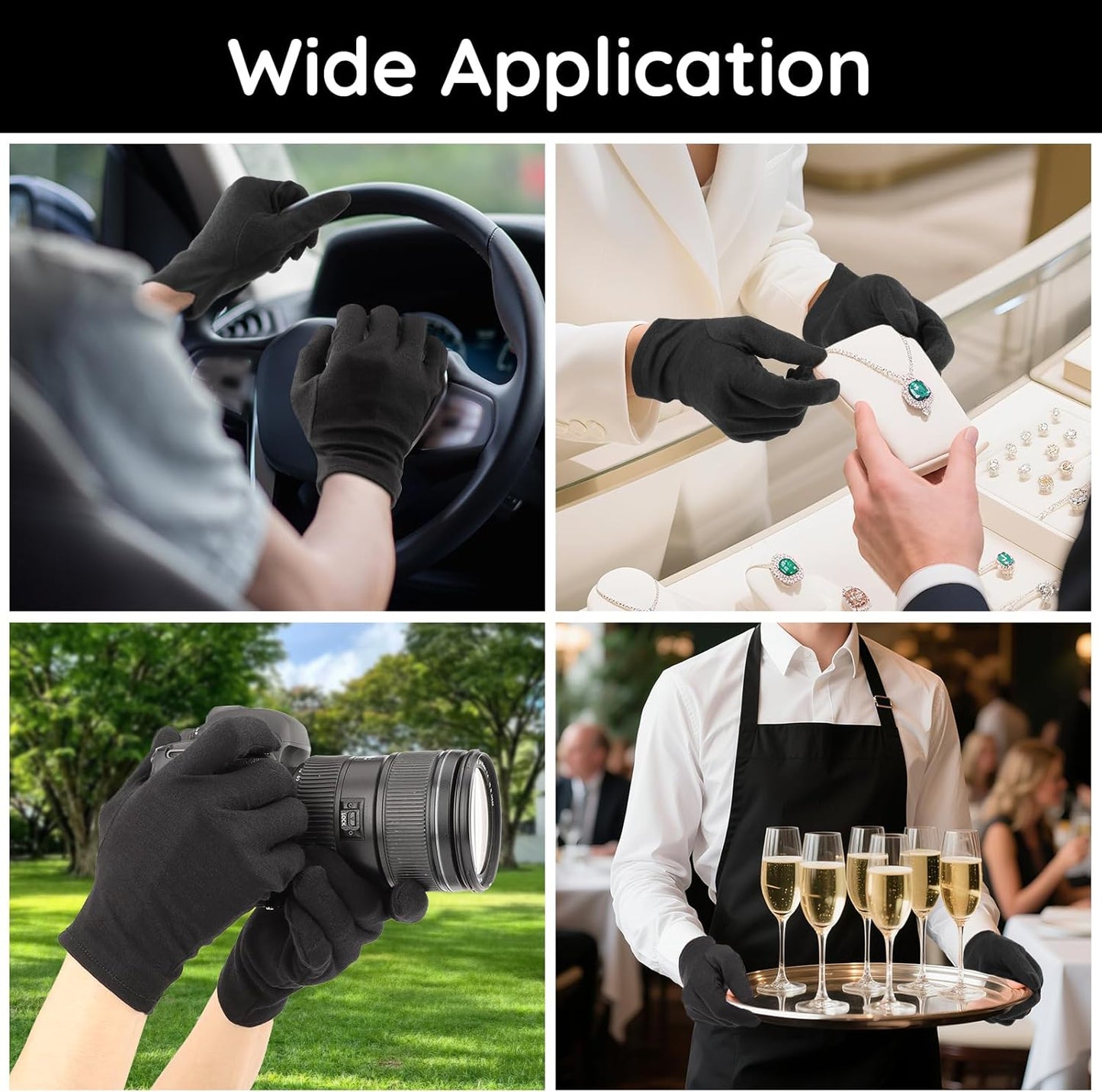 Segbeauty 36 Counts Black Cotton Gloves for Men Dry Hands, 18 Pairs Overnight Moisture Lotion Cotton Gloves for Sleeping Driving Typing, Cracked Hand Home Sleep Glove Reusable Soft Glove Bulk Large