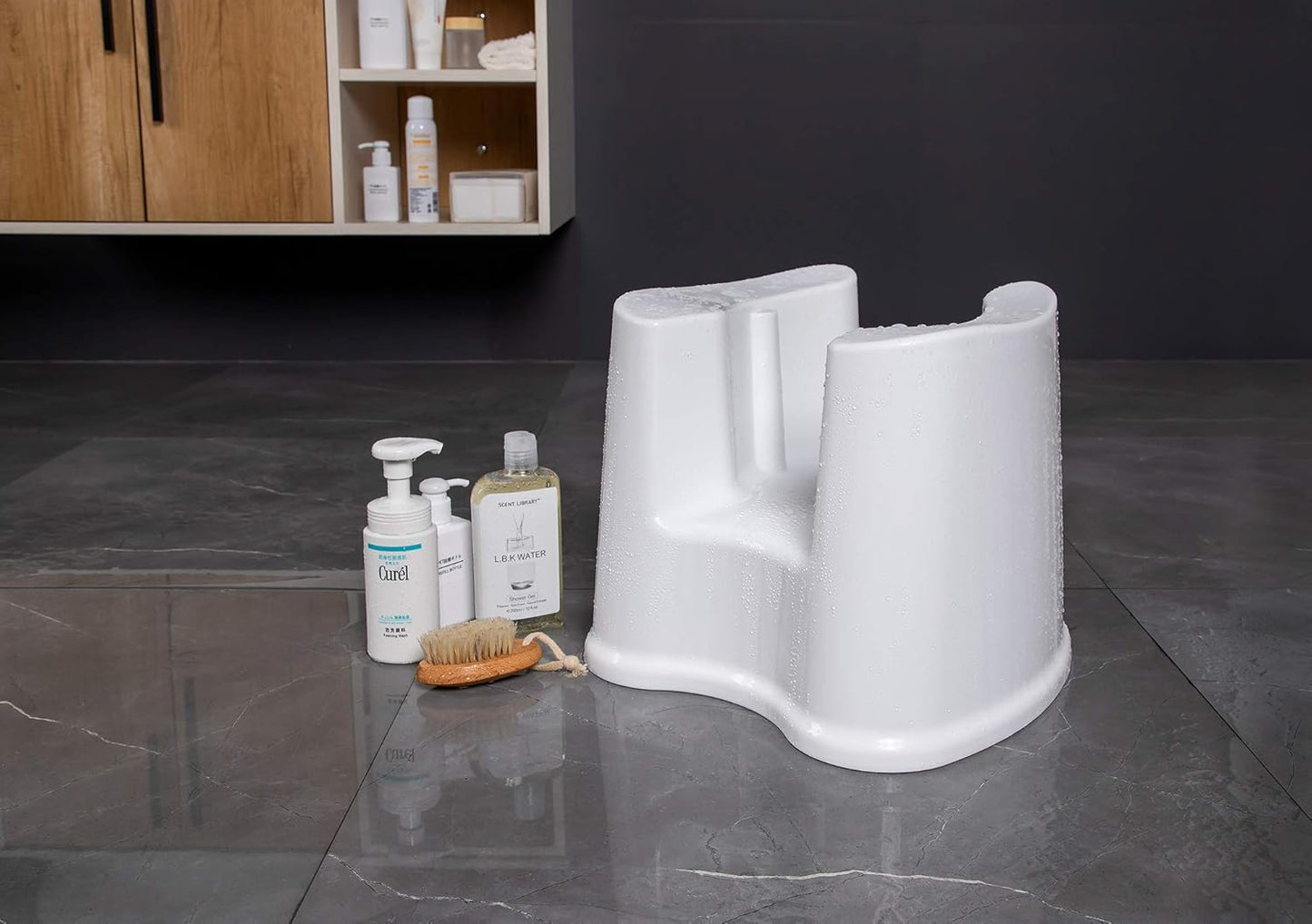 Skywin Shower Stool for Shaving Legs or Pedicure Foot Rest, Small White Plastic Stool for Shower Room Corner, Heavy Duty and Nonslip
