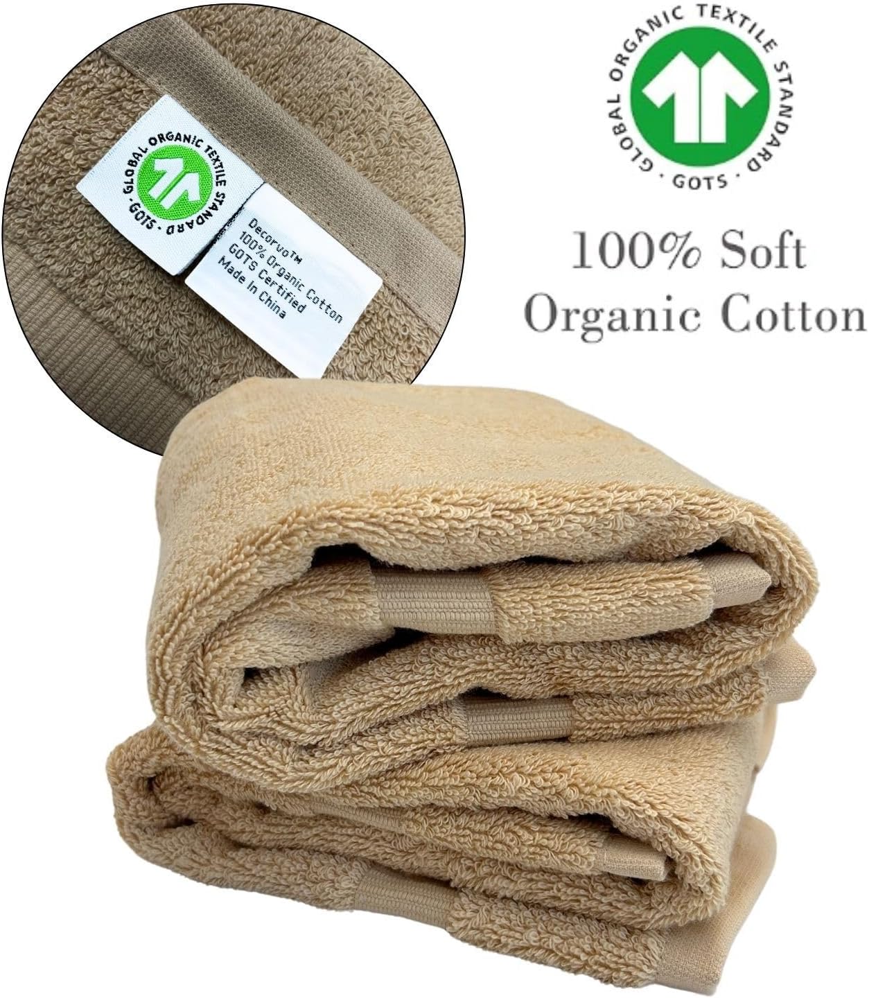 Beige Initial Hand Towel for Bathroom - Monogrammed Luxury Hotel Quality Decorative Embroidered Towel for Powder Room, Spa - GOTS Organic Certified - Set of 2 Brown Letter W