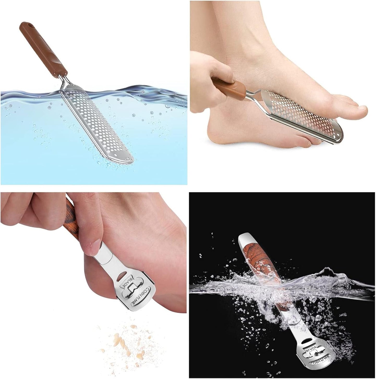 Colossal Foot Rasp & Wood Handle Callus Shaver (10 Replacement & 1 File Foot Heads), Pedicure Foot File Kit, Heel Scraper for Feet, Foot File Callus Remover