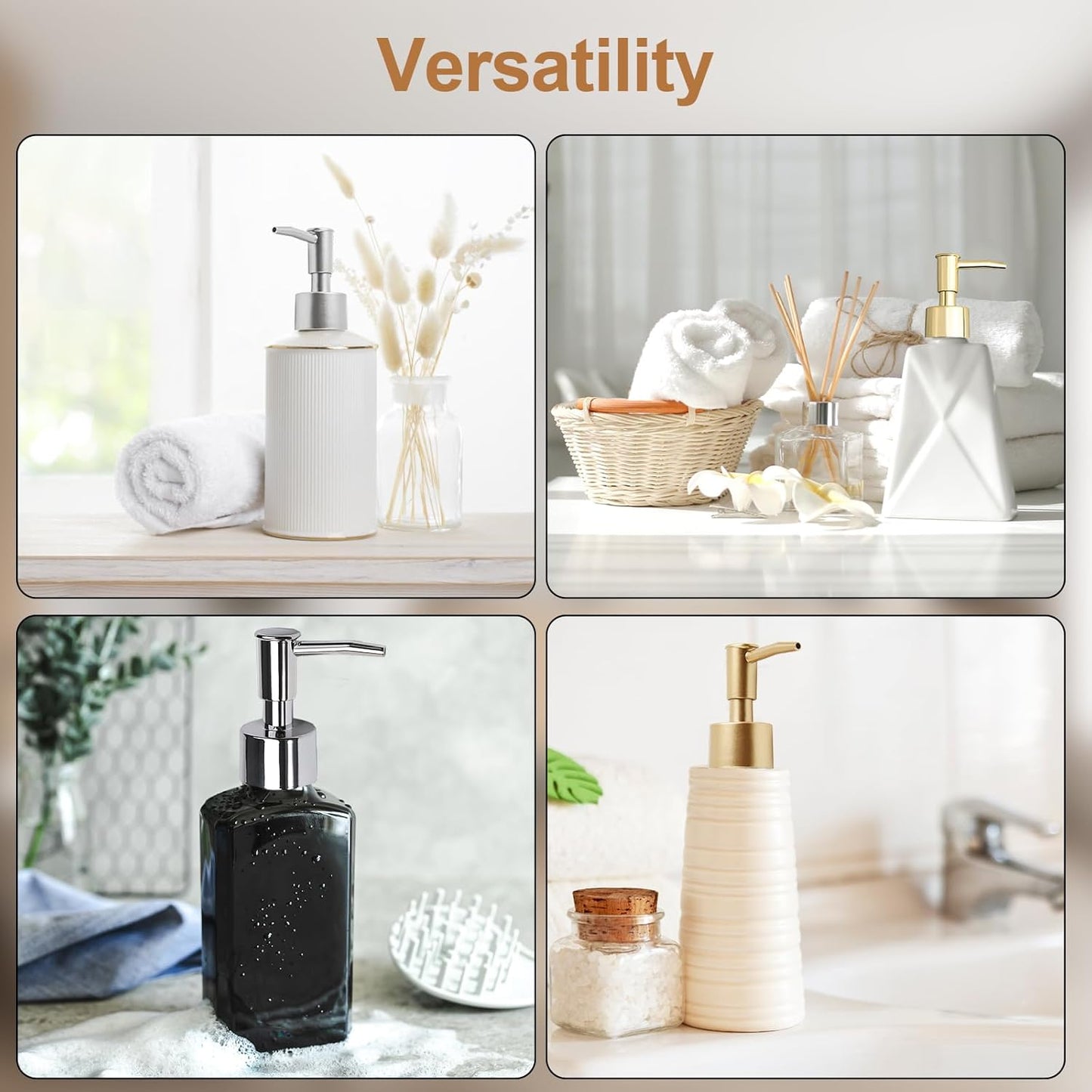Lotion Soap Dispenser Bathroom Lotion Pump Dispenser Head with Metal Housing Strong Spring Design 28/400 Thread with Smooth Press Design for Cosmetics Skincare Products with 11cm Tube(Matte Gold)