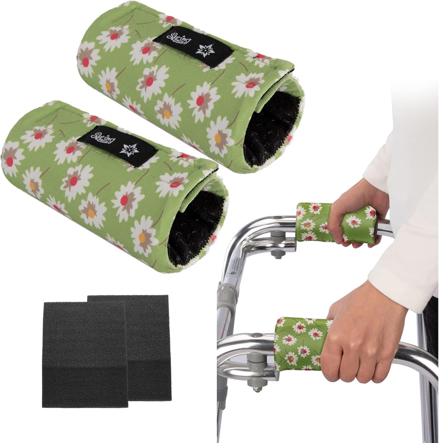 Spring Seaon Universal Walker Handle Padded -Hand Grip (2 Pack) Covers Non-Slip Cushion Padding for Folding Rolling Walker,Rollator Handle-Crutch Handle Pad Grips- Mobility Aid