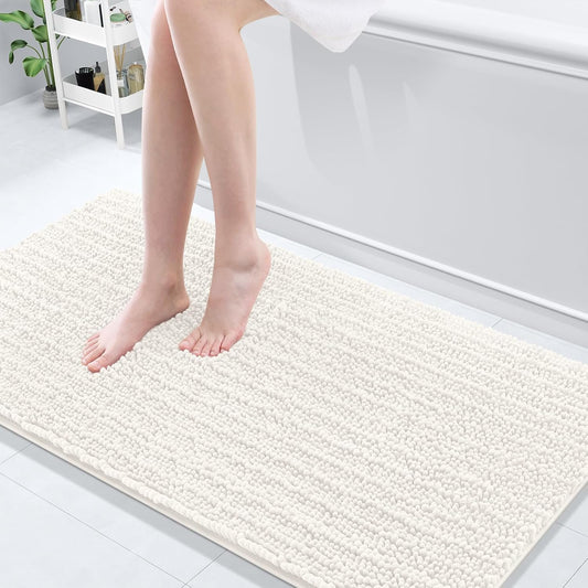 Arotive Luxury Chenille Bathroom Rug Mat, Extra Soft Thick Absorbent Shaggy Bath Rugs, Non-Slip Machine Wash Dry, Plush Bath Mats for Bathroom, Shower and Tub, 60x24, Ivory