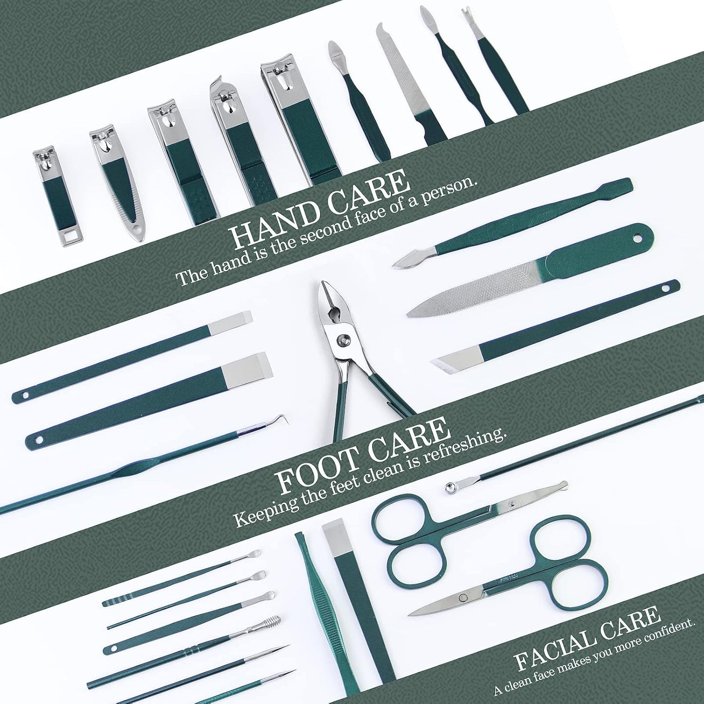 WOAMA 30-Piece Pedicure Kit Manicure Tools Nail Clipper Set with Green Travel Case for Home, Workplace, Gift, Beauty Salon