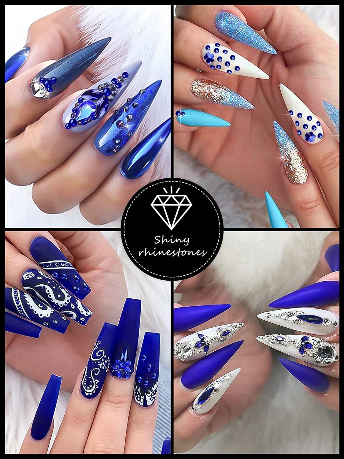 3100Pcs Nail Gems Rhinestones EBANKU Blue Nail Art Crystal Rhinestones Kit for Nails Mixed Shape Nail Jewels Beads with Rhinestone Picker Dotting Pen Tweezers