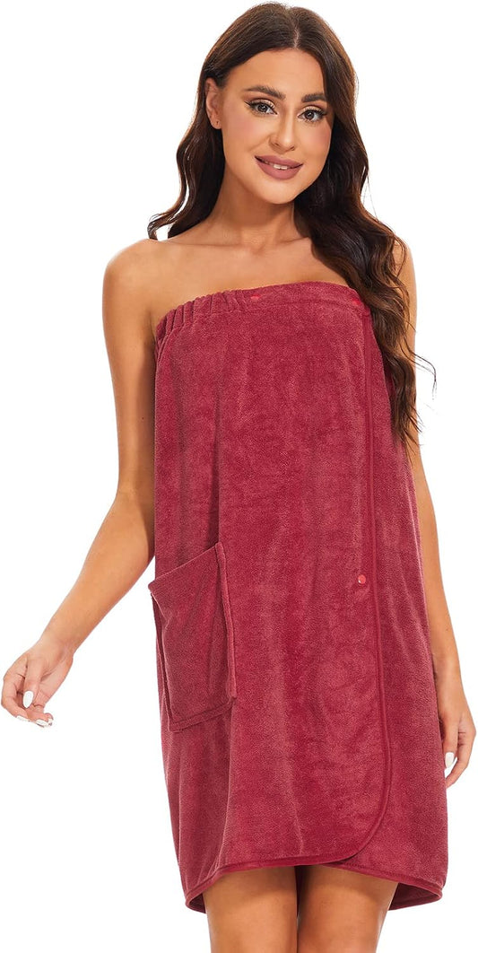 Knuffnee Women Bath Towel Robe Spa Body Wrap Shower Bathrobe Adjustable Snap Closure