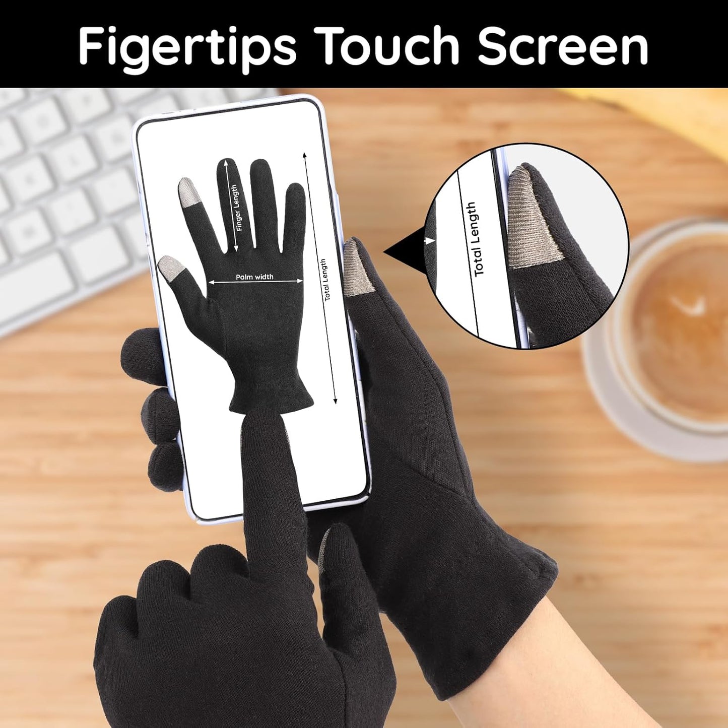 Segbeauty 12 Counts Elastic Touch Screen Hand Moisturizing Cotton Gloves for Dry Hands Sleeping Overnignt, 6 Pairs Black Cotton Gloves with Elastic Band, Reusable Lotion Gel Spa Moisture Sleep Glove