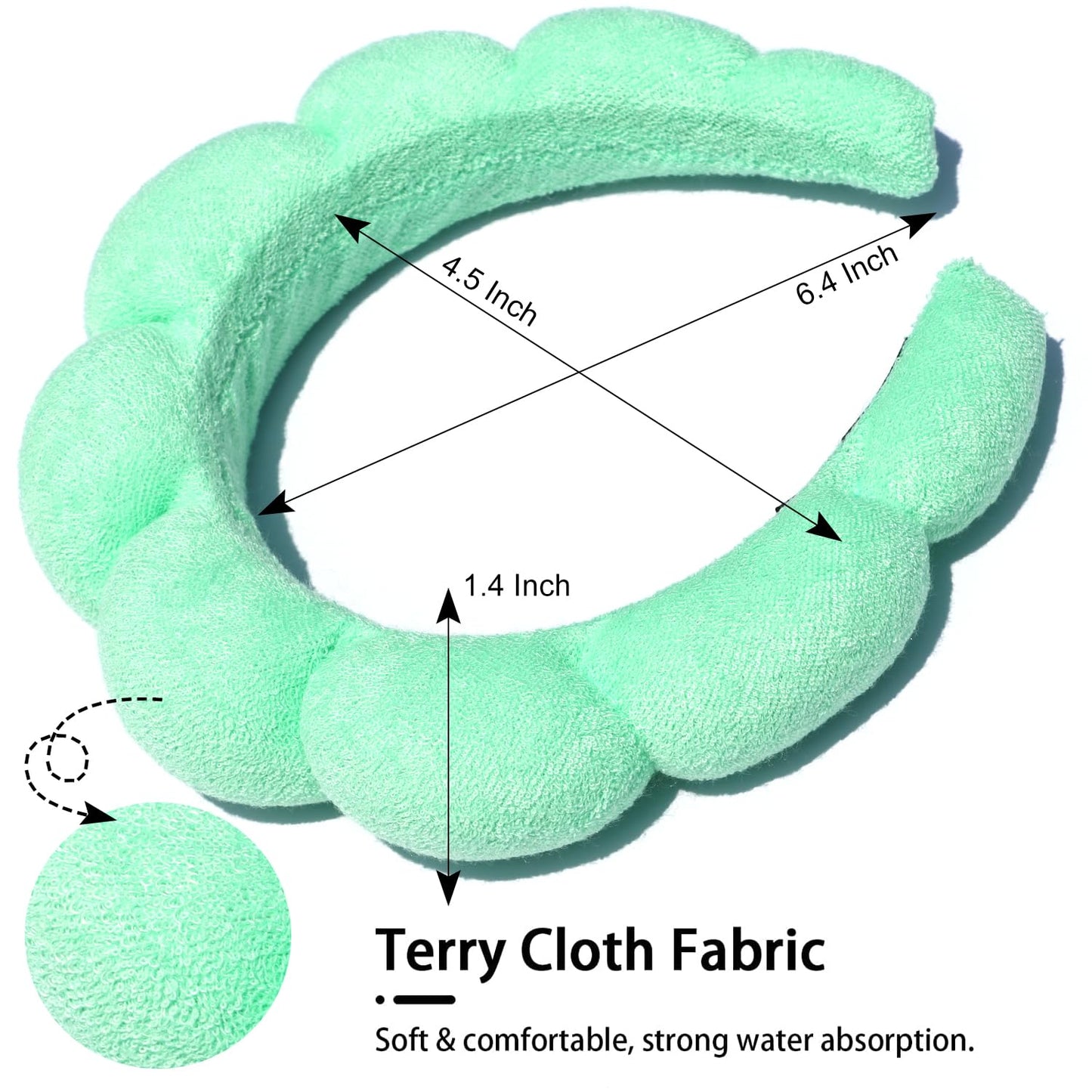 Spa Headbands for Face Washing & Makeup Removal - Terry Cloth Puffy Headbands for Mask Skin Treatment