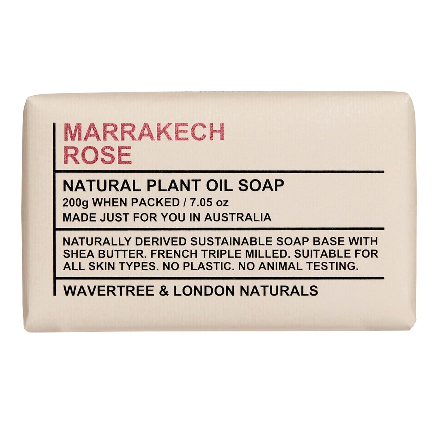 Wavertree & London Marrakech Rose Scented 100% Natural Soap Bar, 7oz Moisturizing French Triple Milled Soap Bar for Women & Men enriched with shea butter - Pure Bath & Body soap bar