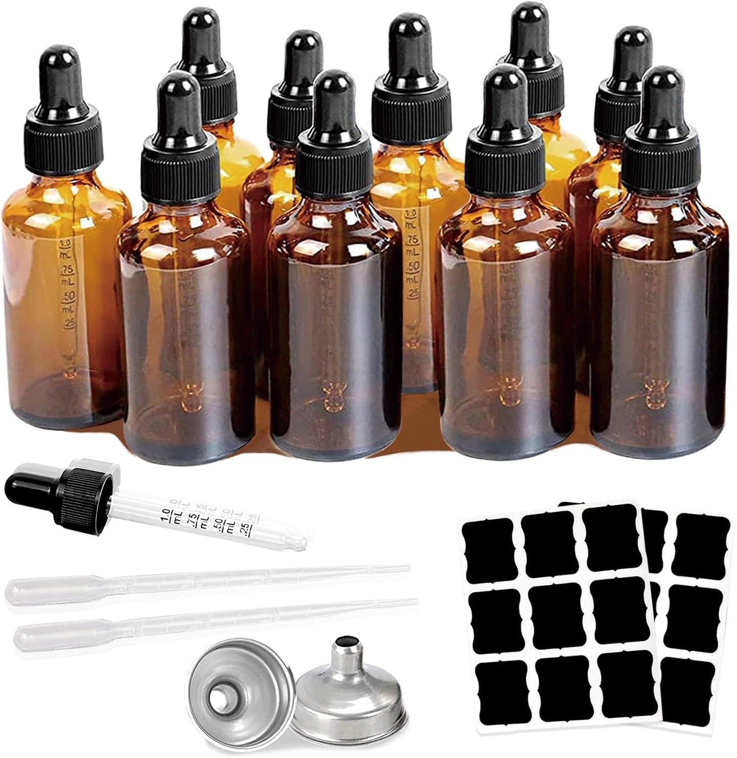 10 Pack 2 Oz Amber Glass Bottles with Dropper, UV Protection, for Essential Oils, Serum, Liquids