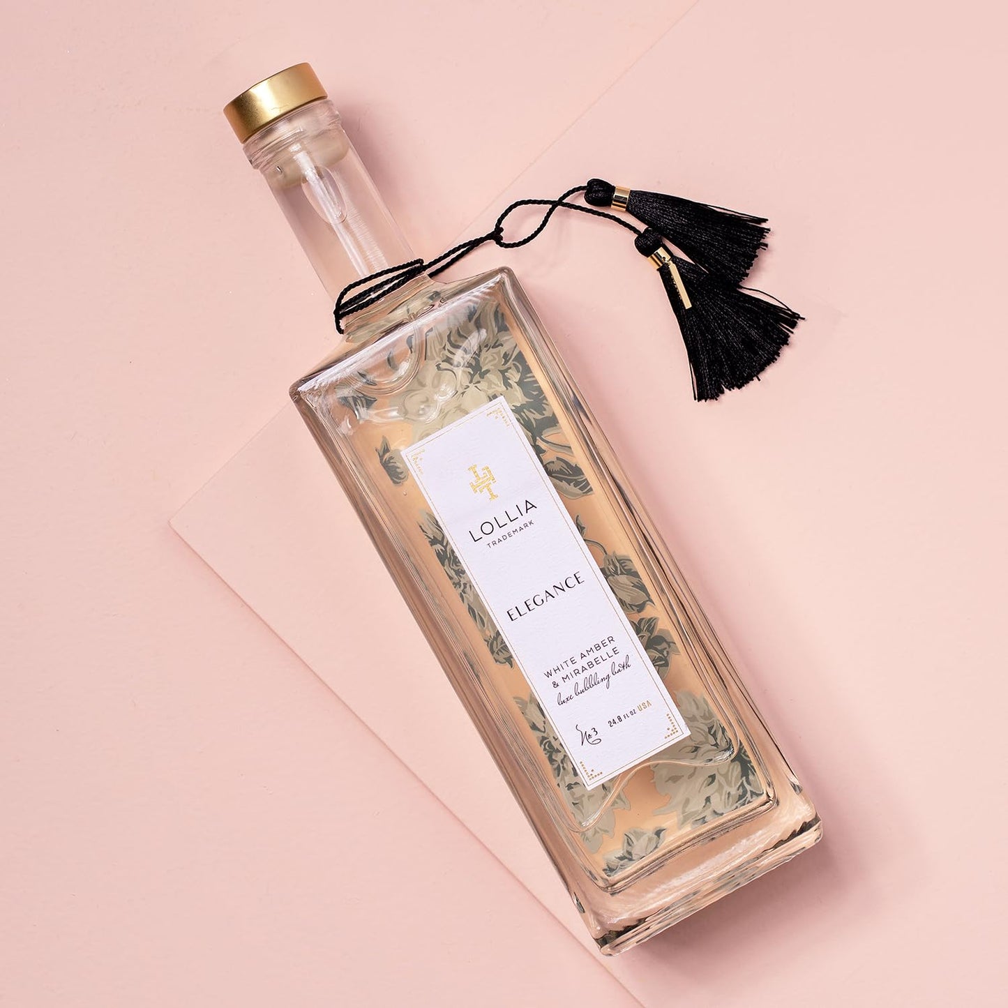 Lollia Elegance Bubble Bath, White Amber and Mirabelle, 24.8 oz Bubble Bath for Women, Bubbling Skin Care, Luxury Beauty for Body, at Home Spa Experience