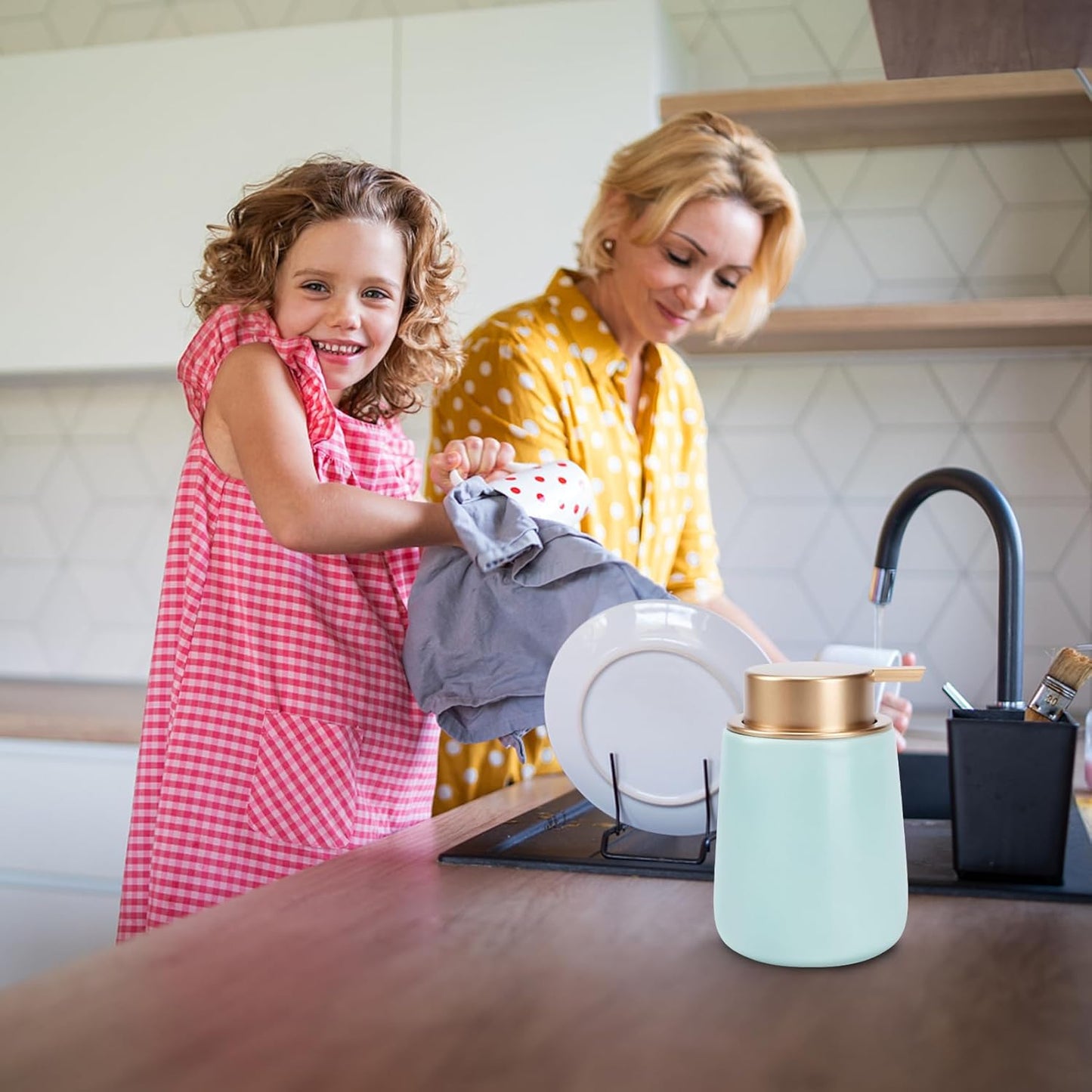 Soap Dispenser Ceramic with Easy-to-Press Pump Hand Lotion Liquid Dispenser for Shampoo Bathroom Kitchen 12 oz