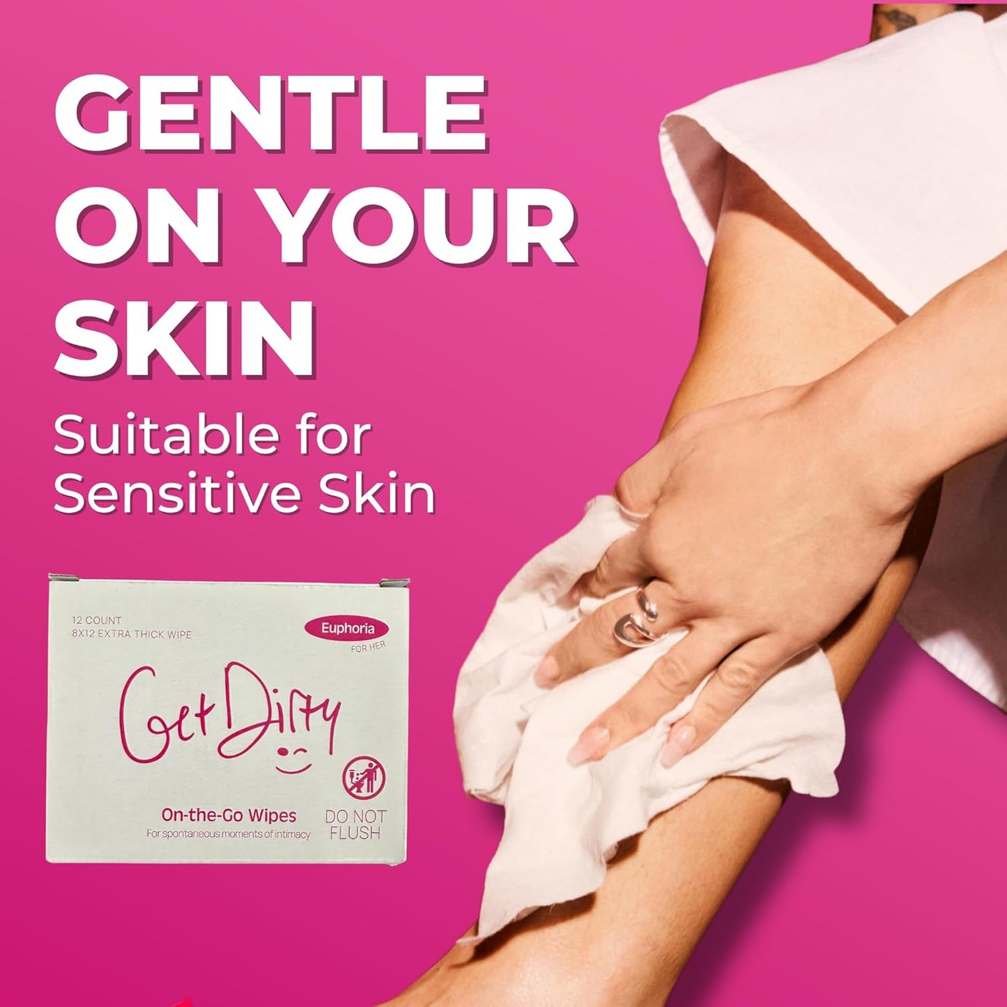 GetDirty - Wet Wipes (Womens) Extra Large & Durable Towelette: Micellar Foam Technology - That Truly Eliminates Odors - Individually Packaged for On-The-Go Conveniance (1 case of 12 wipes)