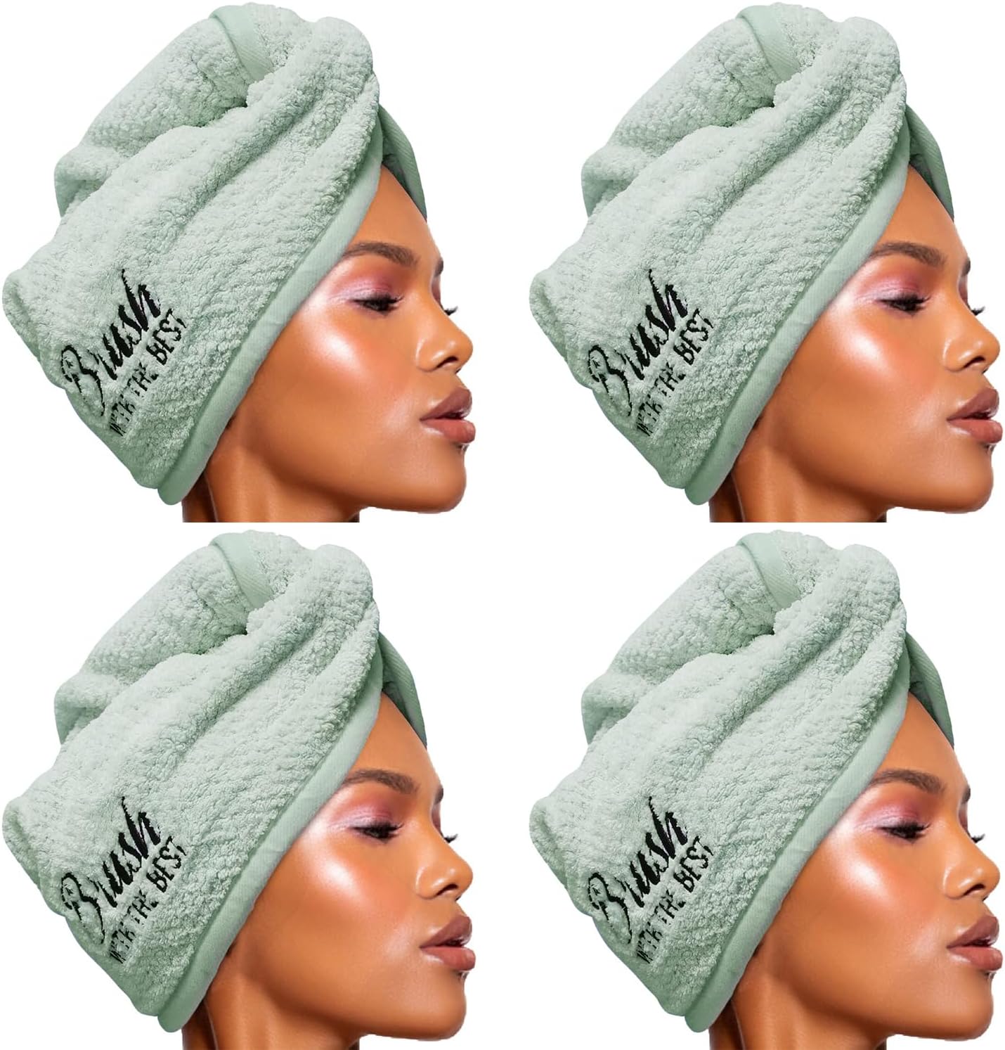 Felicia Leatherwood Microfiber Hair Towel Wrap - Quick Drying, Anti Frizz & Gentle on Hair - Easy to Use, Saves Time, Lightweight & Compact - for Curly, Long & Thick Hair - Mint - 4 Pack