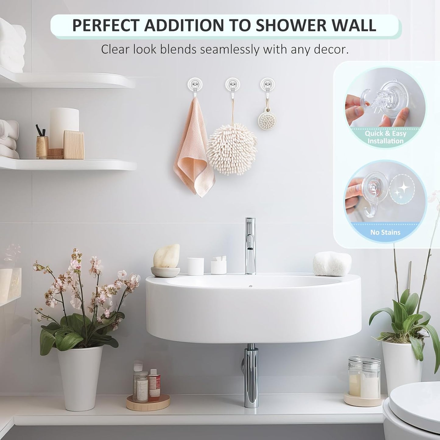 VIS'V Suction Cup Hooks, Small Shower Suction Hooks, Heavy Duty, Removable and Reusable, Clear, 6 Pcs
