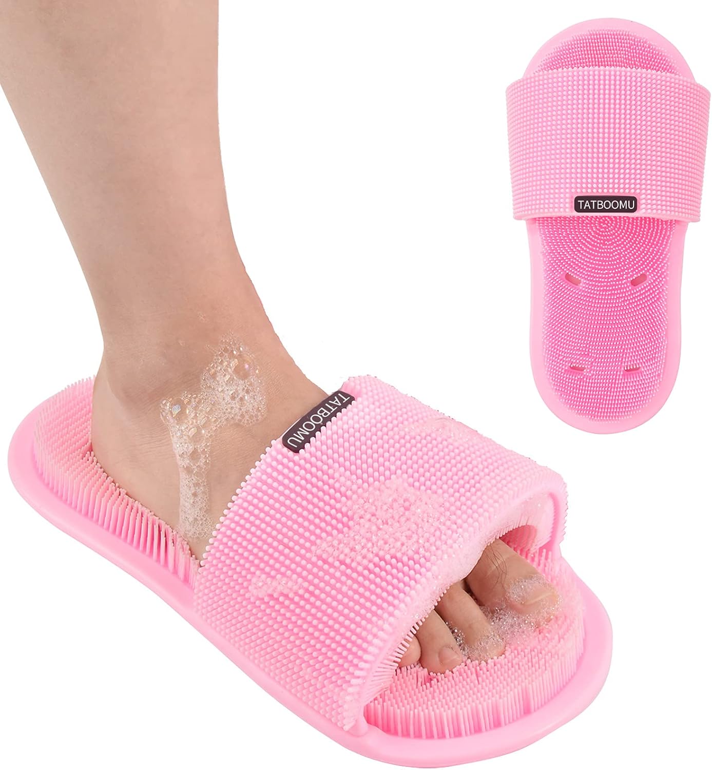 Shower Foot Scrubber,Soft Silicone Bristles with Non-Slip Suction Cups - Cleans,Smooths,Exfoliates & Massages Your Feet Without Bending,Improve Circulation & Soothes Tired Feet (1PCS Pink)