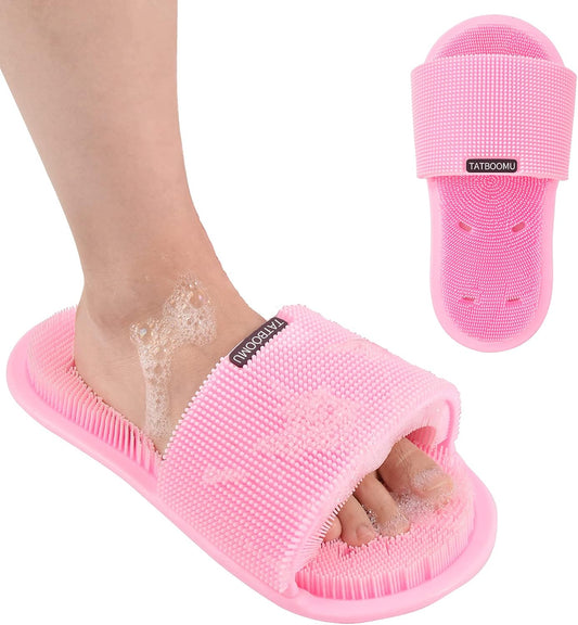 Shower Foot Scrubber,Soft Silicone Bristles with Non-Slip Suction Cups - Cleans,Smooths,Exfoliates & Massages Your Feet Without Bending,Improve Circulation & Soothes Tired Feet (1PCS Pink)