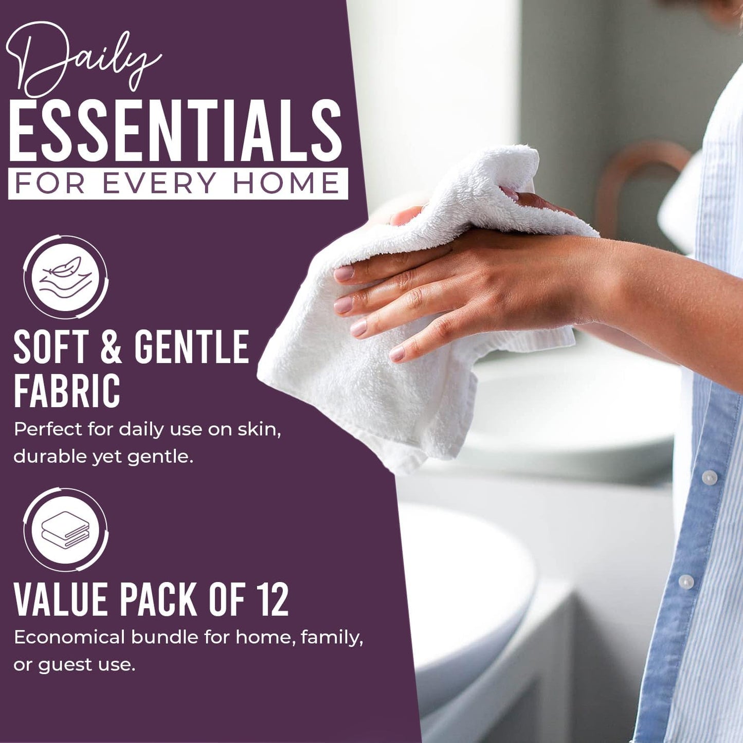 DAN RIVER 100% Cotton Wash Cloths 12 Pack [12x12] Soft & Absorbent wash rag, Gym, Hotels & Spa Perfect for Everyday Use Fingertip Towels, Purple Passion