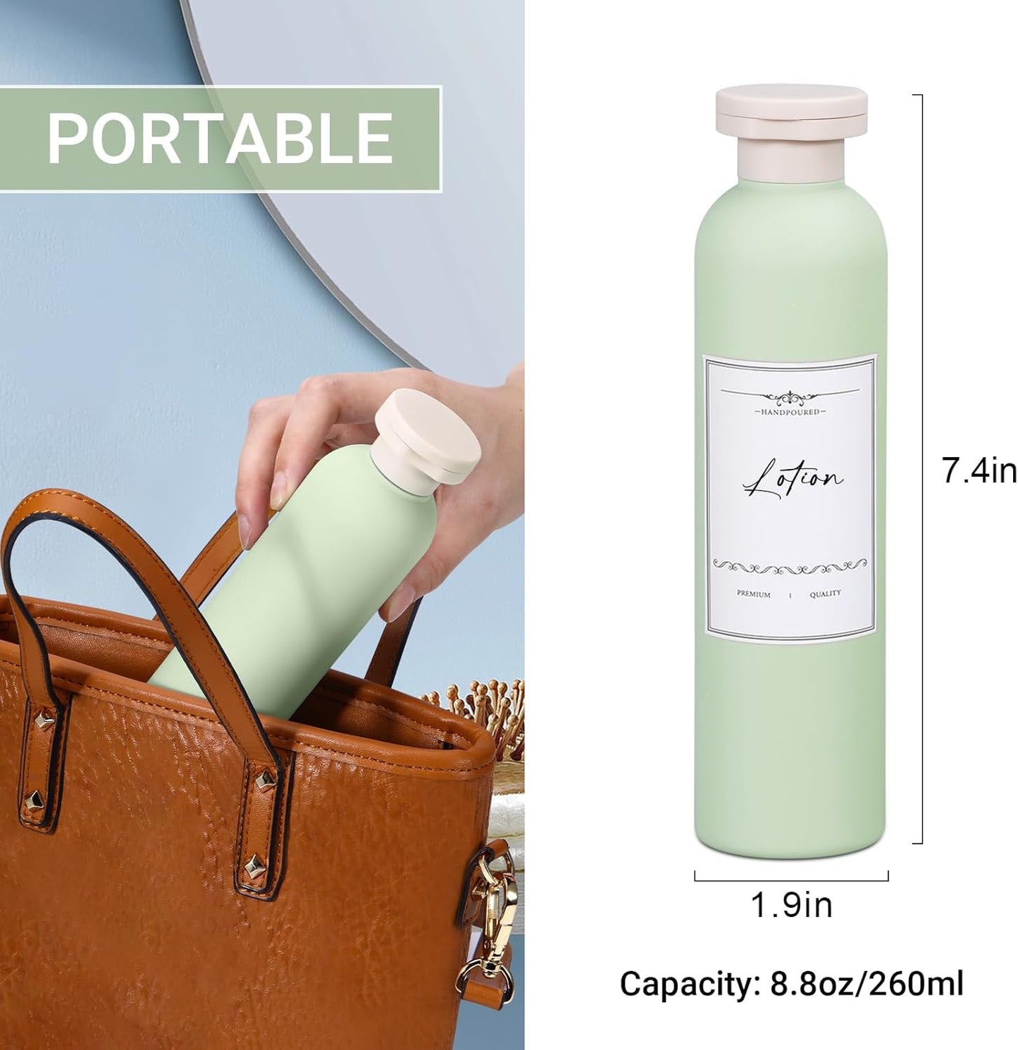 8.8oz Travel Essentials Shampoo Bottles for Toiletries,Empty Plastic Squeeze Bottles with Flip Cap for Tavel Size Shampoo and Conditioner (3 pack, green)