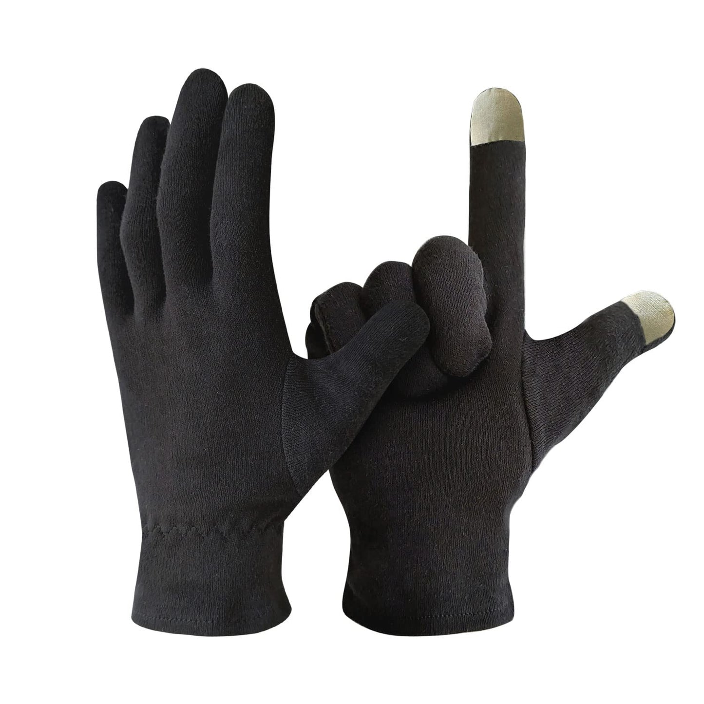 Evridwear 100% Cotton Touchscreen Moisturizing Beauty Gloves with Elastic Cuff, Natural Cosmetic Therapy Gloves for Eczema SPA Dry Hands Care Overnight (Black, Medium) 5 Pairs