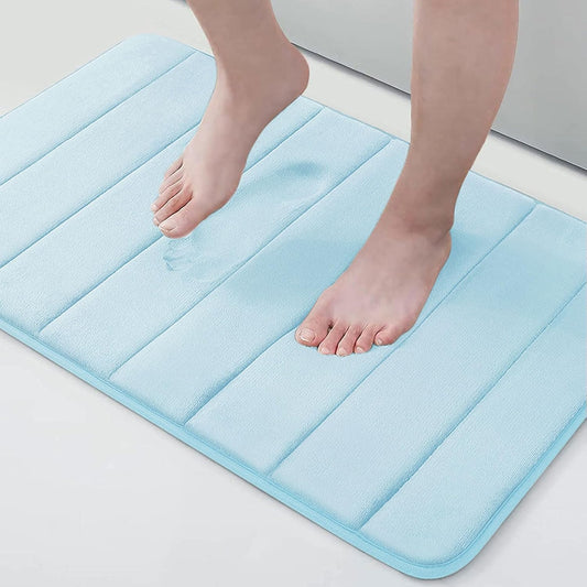 Buganda Memory Foam Bath Mat, 24" x 16", Ultra Soft and Non-Slip Bathroom Rugs, Water Absorbent and Machine Washable Bath Rug for Bathroom, Shower, and Tub, Light Blue