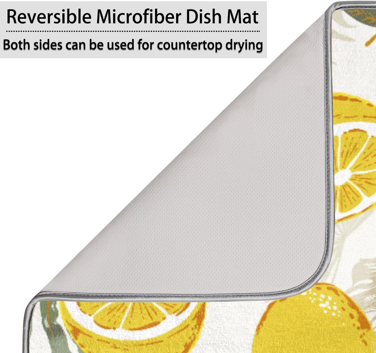 Hexteria Dish Drying Mat Microfiber for Kitchen Counter Summer Lemon Absorbent Dish Draining Reusable Washable Kitchen Drying Bar Mat Kitchen Accessories