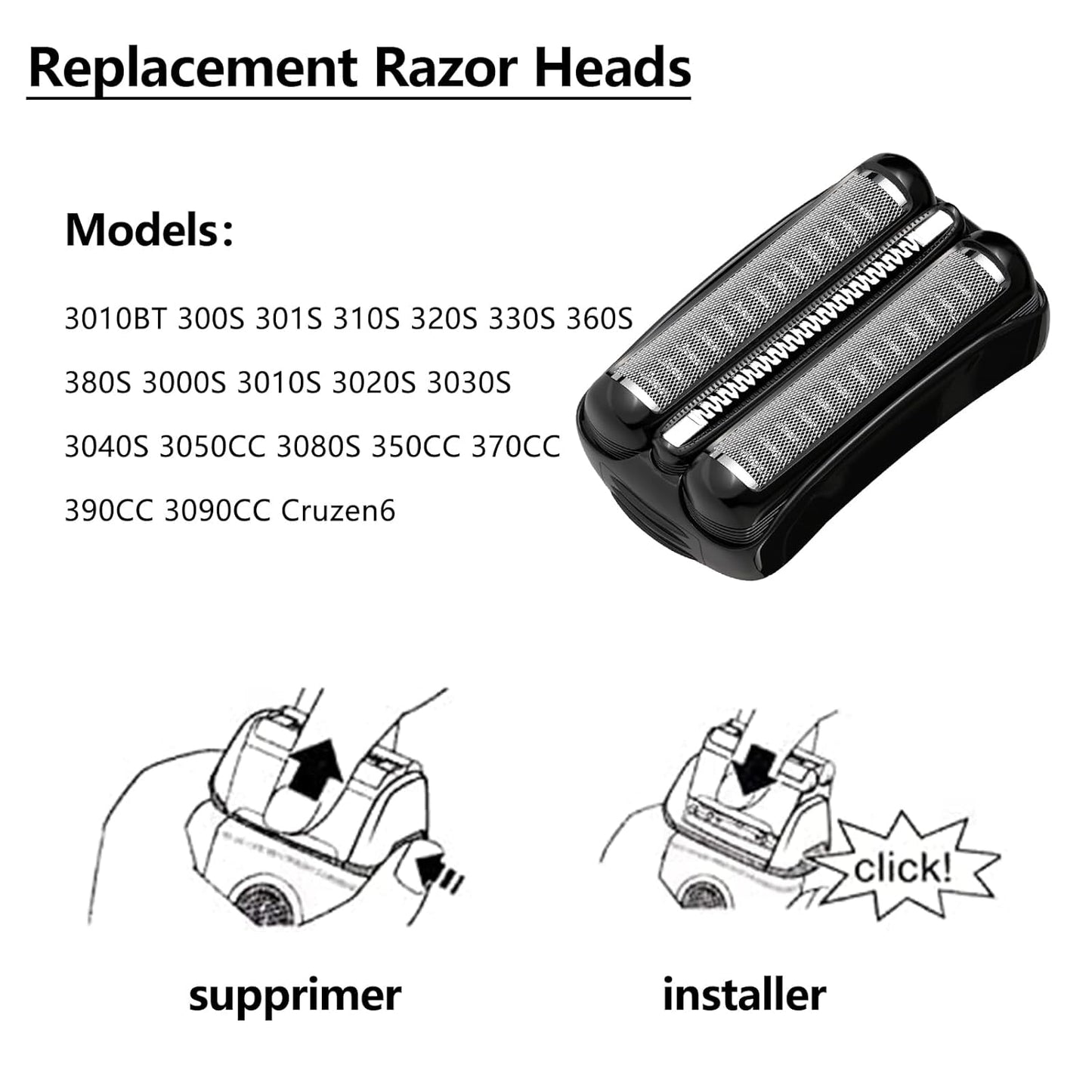 21B Series 3 Replacement Foil and Cutter Compatible with Braun Series 3 Replacement Head & for Braun S3 Wet and Dry Replacement Head,for Series 3 Electric Razor 5409 3010s 3040s 340s-4 300s 310s