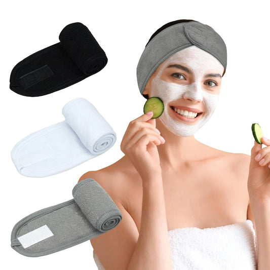 3 Pack Facial Spa Headband for Women - Adjustable, Non-Slip Terry Cloth Headband for Washing Face, Makeup, and Shower - Soft and Stretchable Hair Wrap