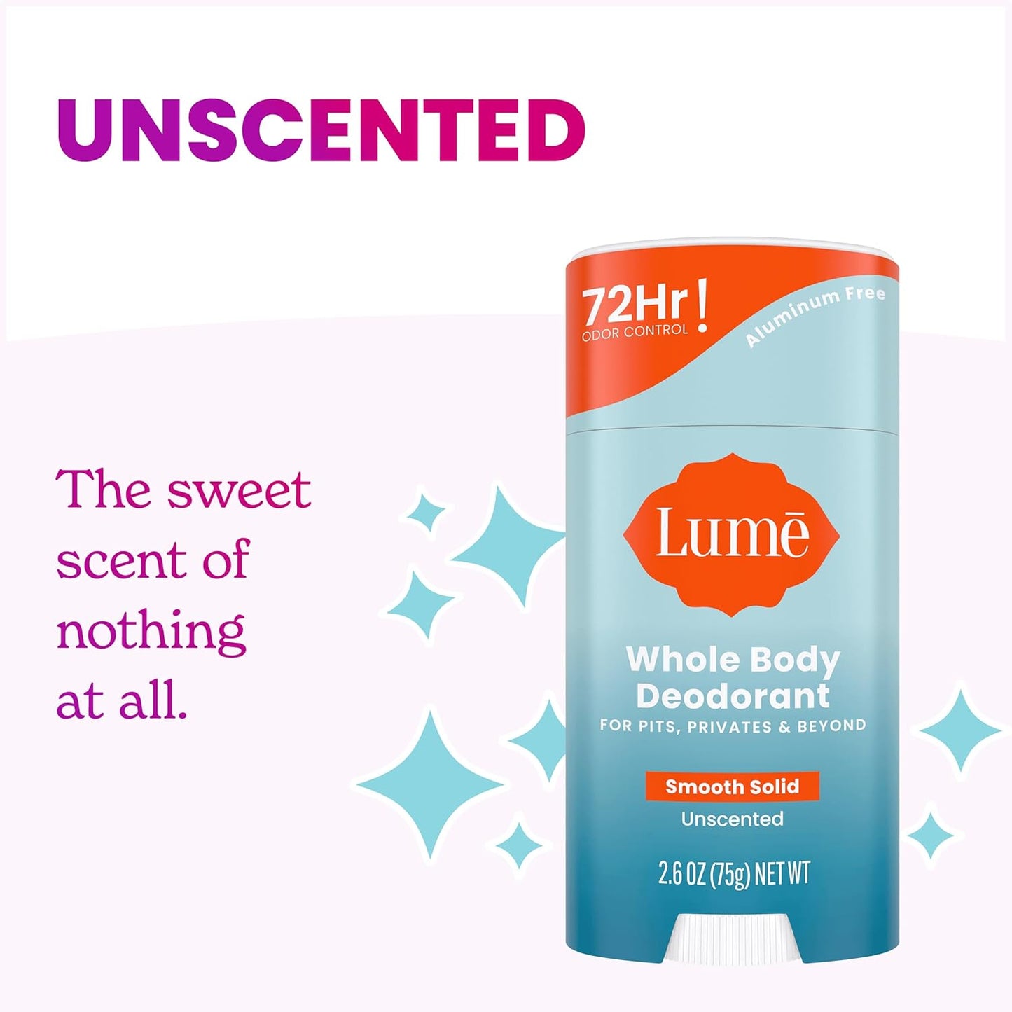 Lume Whole Body Deodorant - Smooth Solid Stick - 72 Hour Odor Control - Aluminum Free, Baking Soda Free and Skin Safe - 2.6 Ounce (Pack of 3) (Clean Tangerine, Lavender Sage, Unscented)
