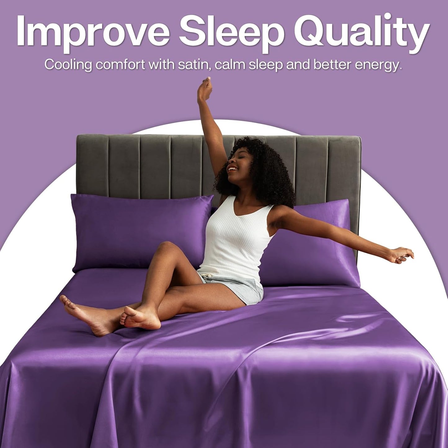 MR&HM Satin Pillowcase for Hair and Skin, Silk Satin Pillowcase 2 Pack, King Size Pillow Cases Set of 2, Silky Pillow Cover with Envelope Closure (20x36, Lavender)