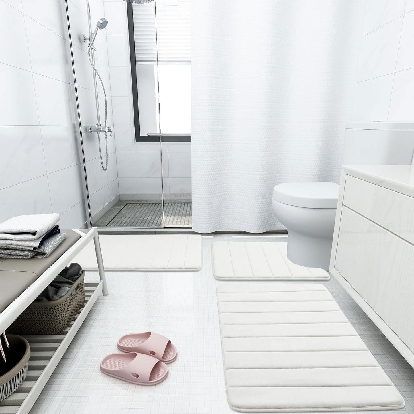 Buganda Memory Foam Bath Mat, 44" x 24", Ultra Soft and Non-Slip Bathroom Rugs, Water Absorbent and Machine Washable Bath Rug Runner for Bathroom, Shower, and Tub, Ivory