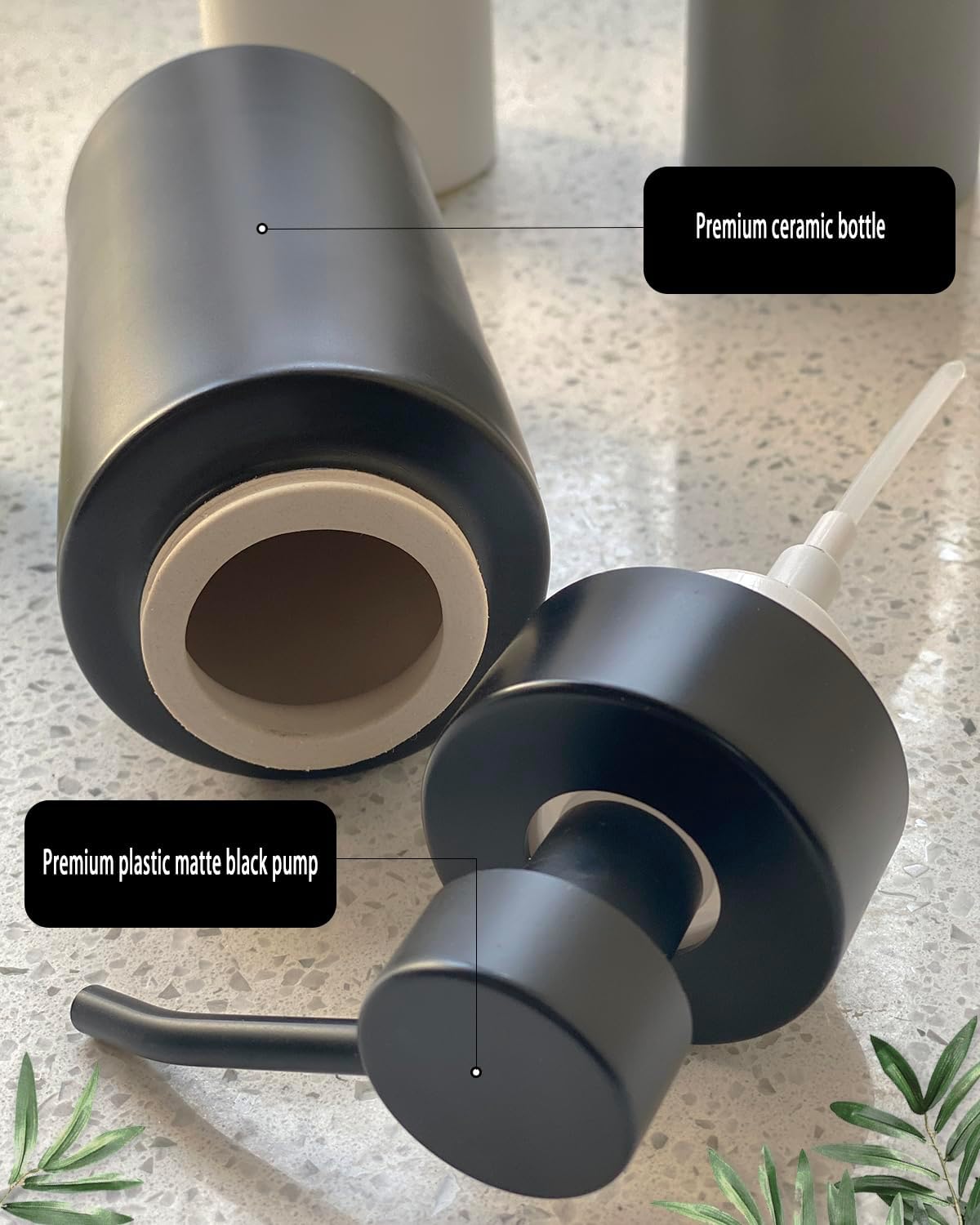 9.5 Oz Foaming Soap Dispenser for Bathroom,Kitchen Foam Soap Dispenser,Refillable Modern Foam Pump Bottle,Black Ceramic Foaming Hand Pump Dispenser (Black)