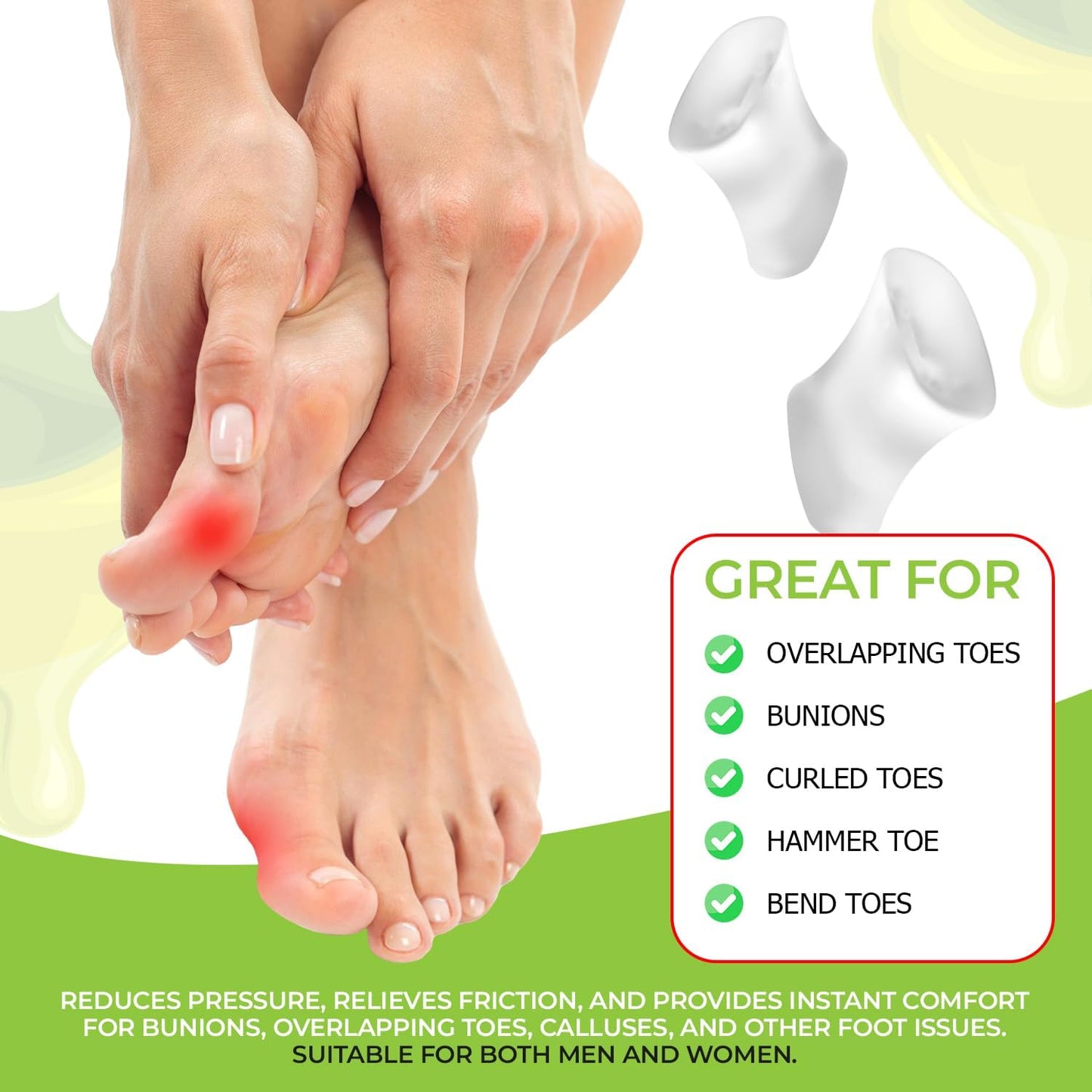 Gel Toe Spacers - for Straightening Overlapping Toes - Ideal for Bunions, Corns, Blisters & Rubbing - Comfortable Toe Separators for Men and Women - 12 Pack Clear