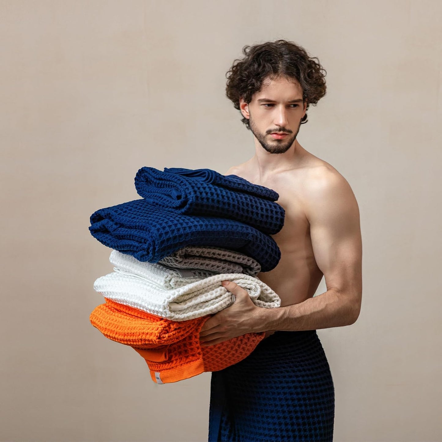 Luxury Japanese Cotton Silk Waffle Bath Towel | Plush, Absorbent, and Quick Dry (Coral Orange, Hand Towel (3 Pack))